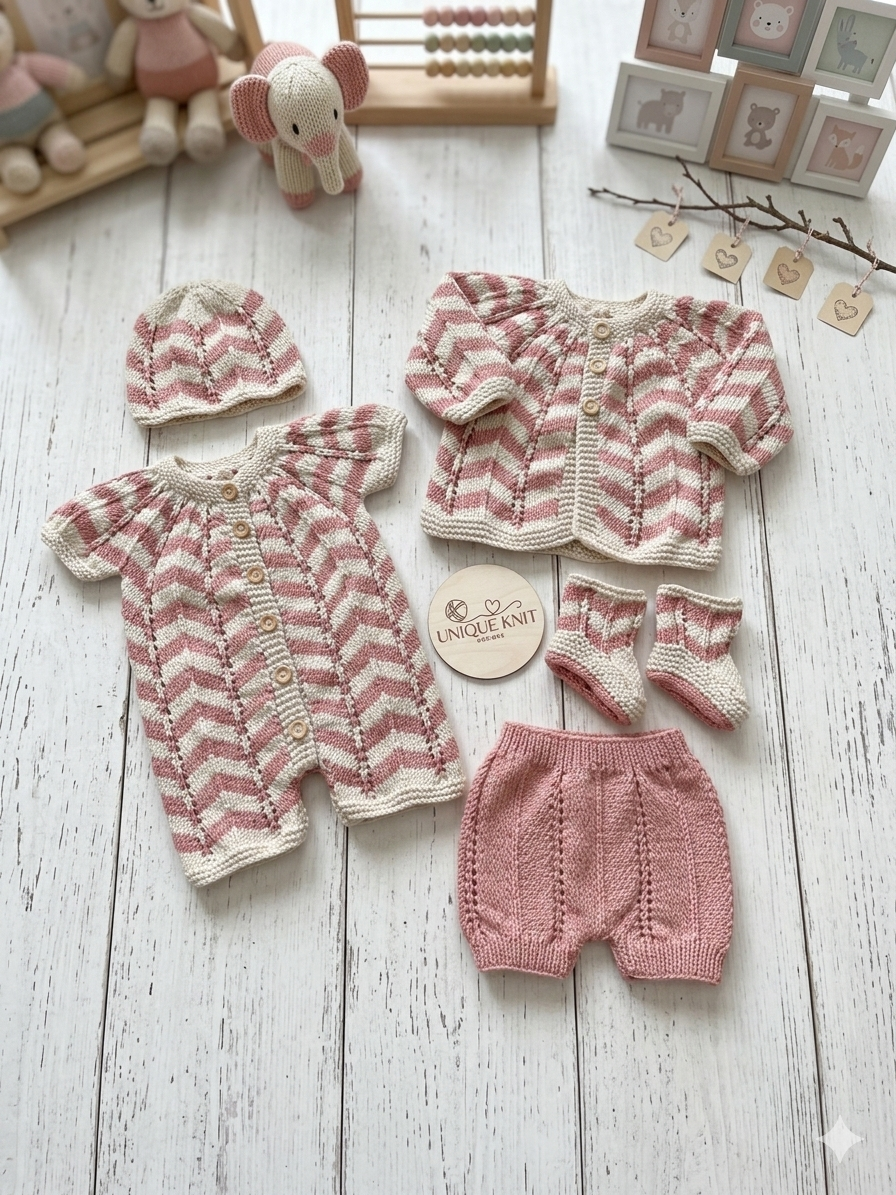 "Chevronette” Multi-piece Knitting pattern for Reborn doll 16 -22” or 0-3 Month Old Baby