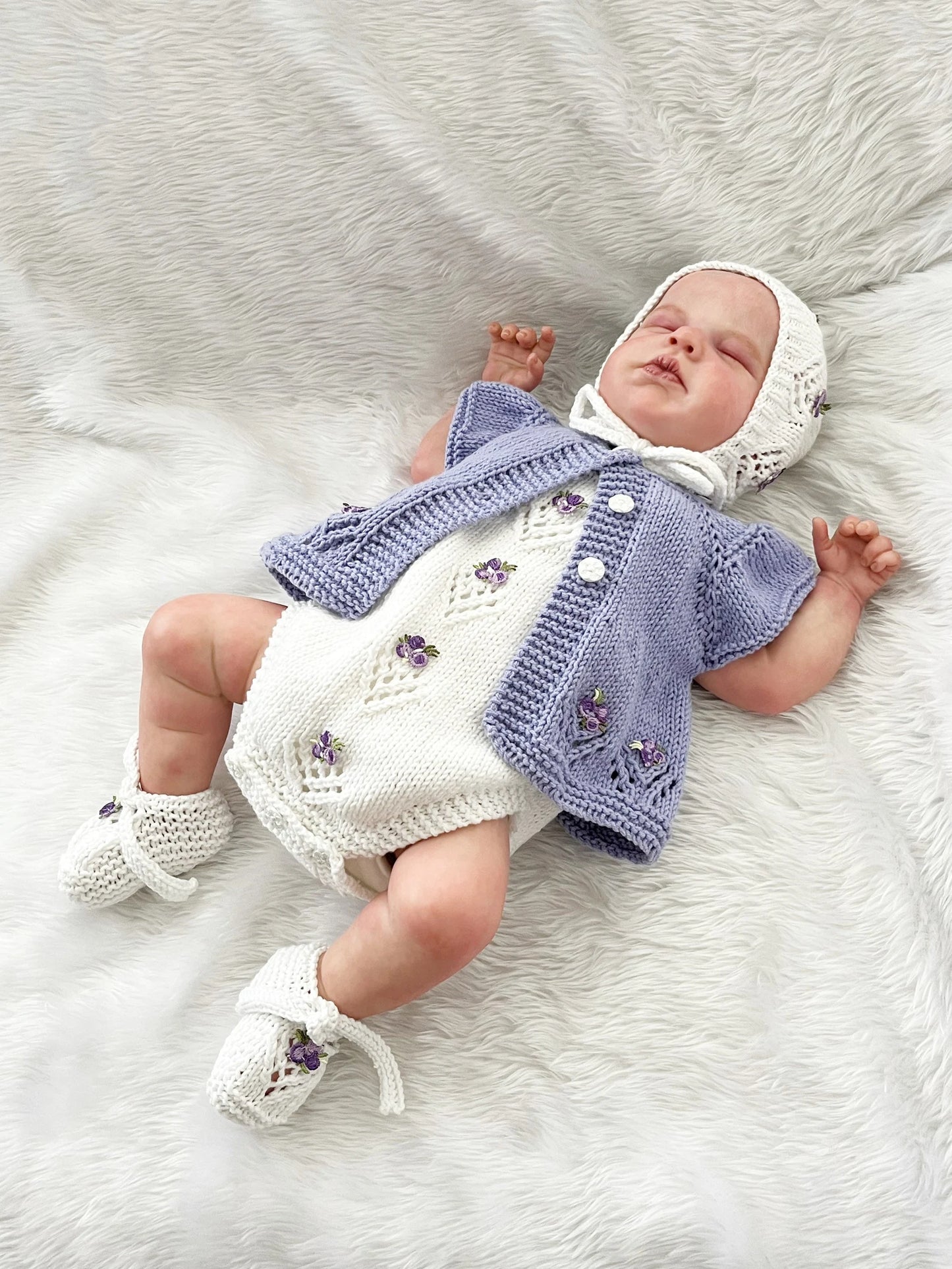 "Isabelle” 4 Piece Knitting pattern set for Reborn doll 16 -22” or 0-3 Month Old Baby