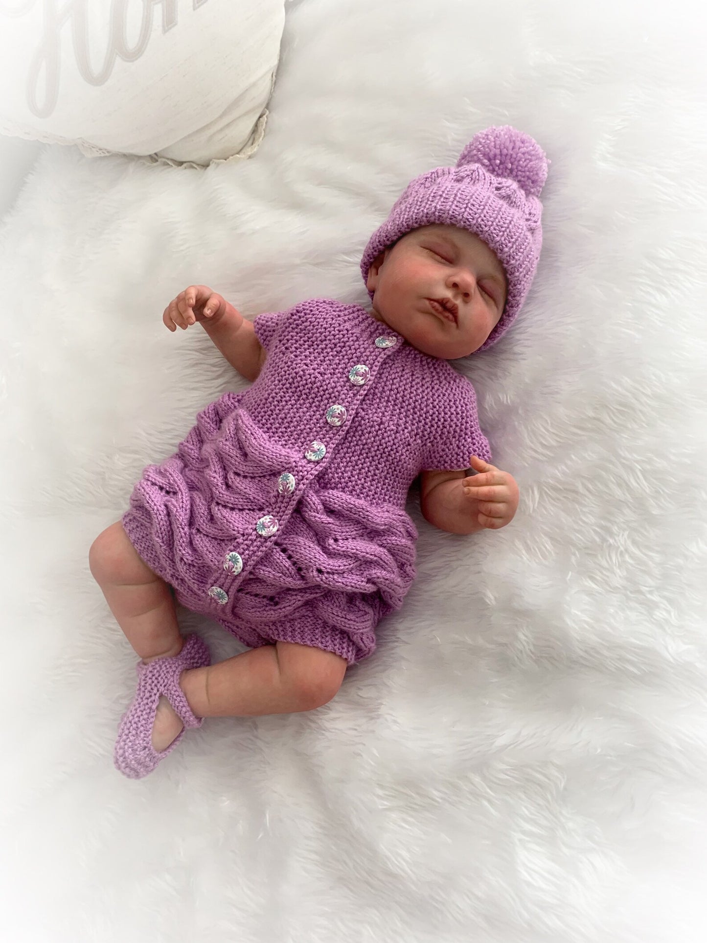 "Gardenia ” Sideways made Knitting pattern for Reborn doll 16 -22” or 0-3 Mth Old Baby