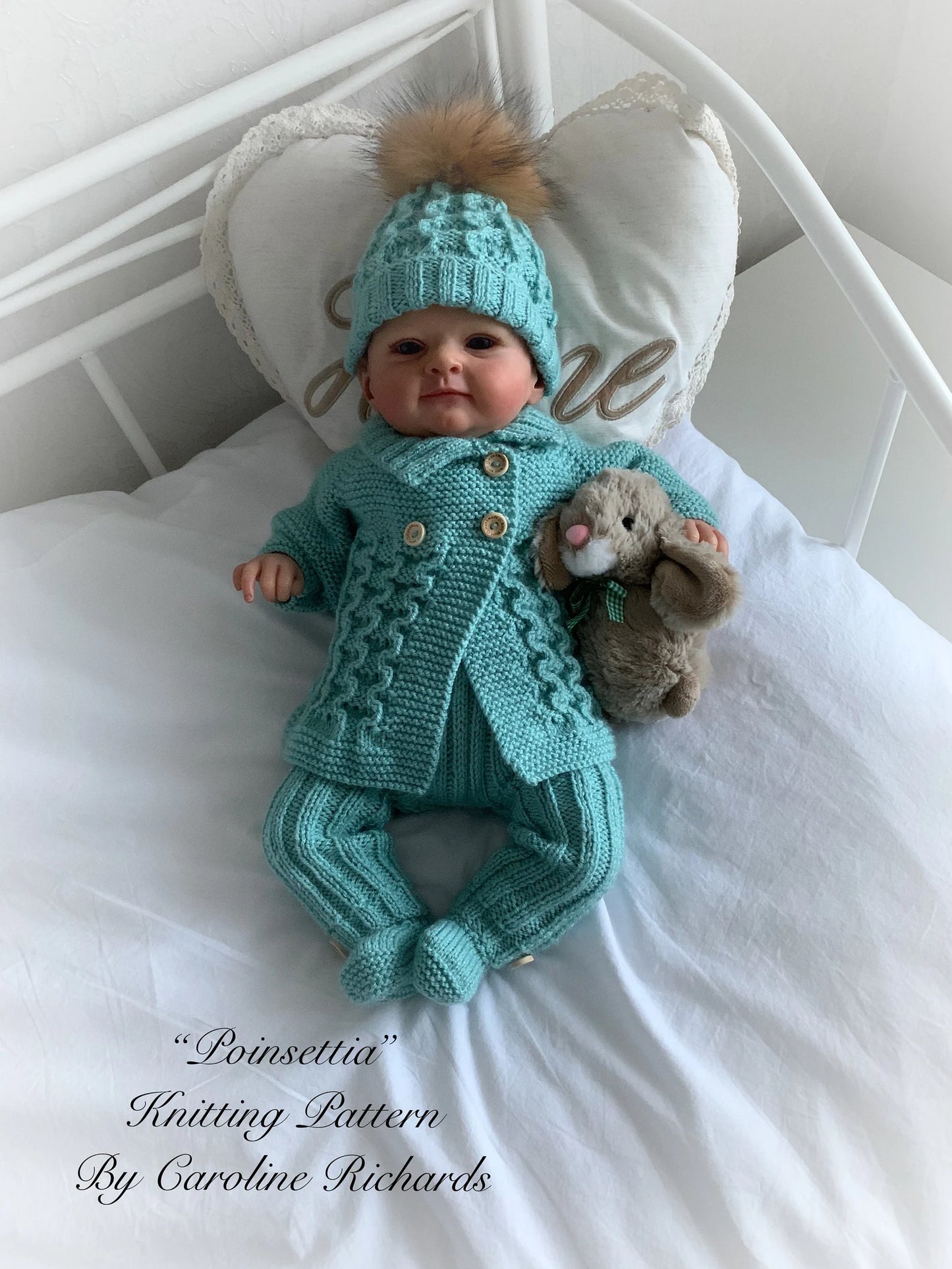 "Poinsettia” Cosy coat and legging set Knitting pattern for Reborn doll 16 -22” or 0-3 Mth Old Baby