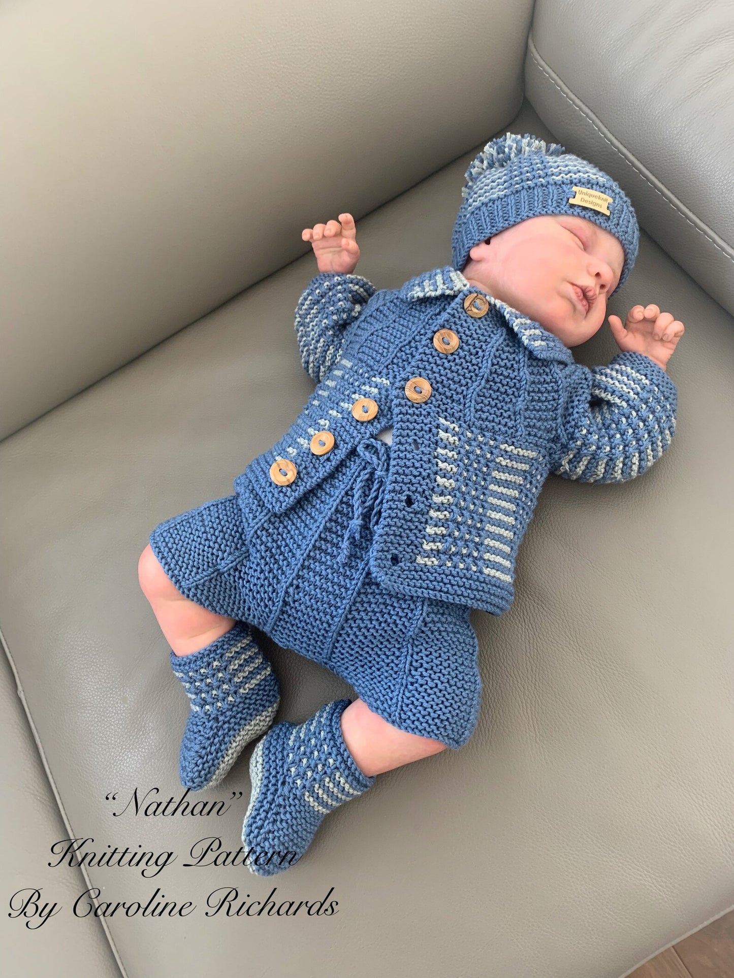 "Nathan” 4 Piece set knitting pattern for reborn doll 16-22" or 0-3 month old baby