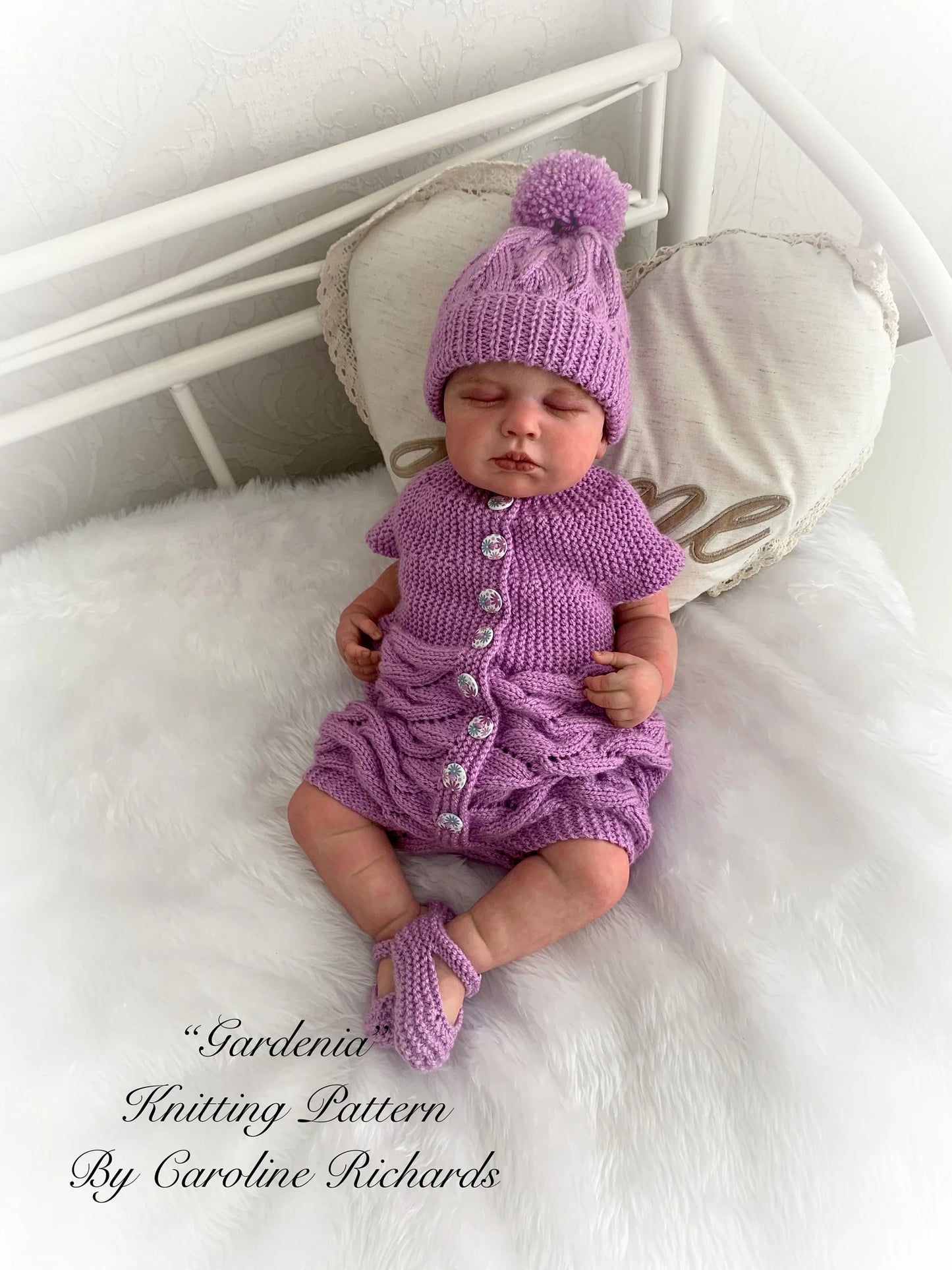 "Gardenia ” Sideways made Knitting pattern for Reborn doll 16 -22” or 0-3 Mth Old Baby