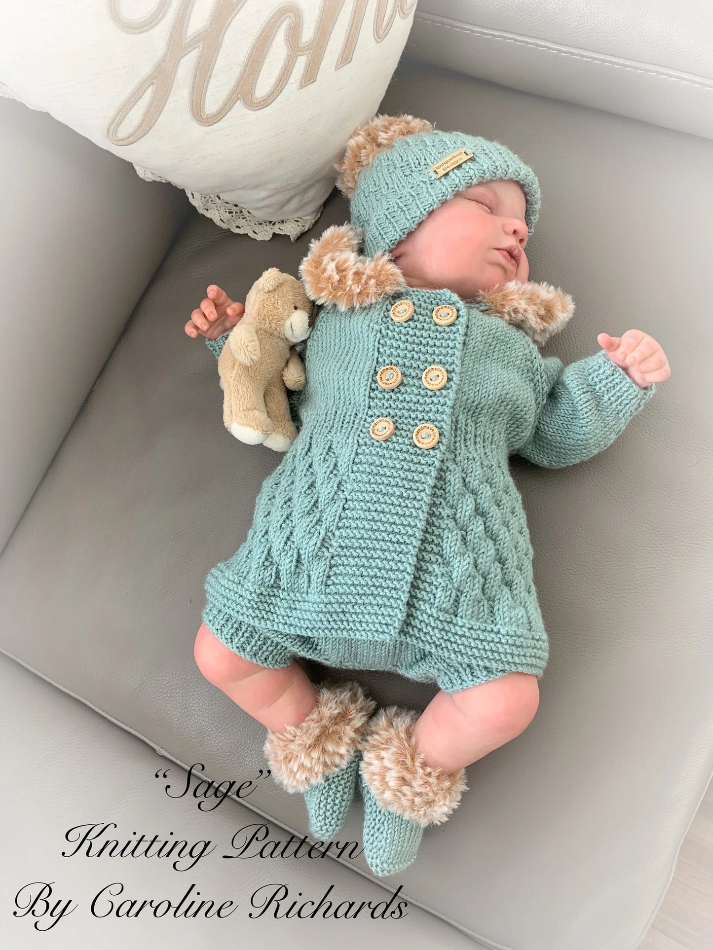"Sage” 4 Piece Set Knitting pattern for Reborn doll 16-22” or 0-3 Mth Old Baby