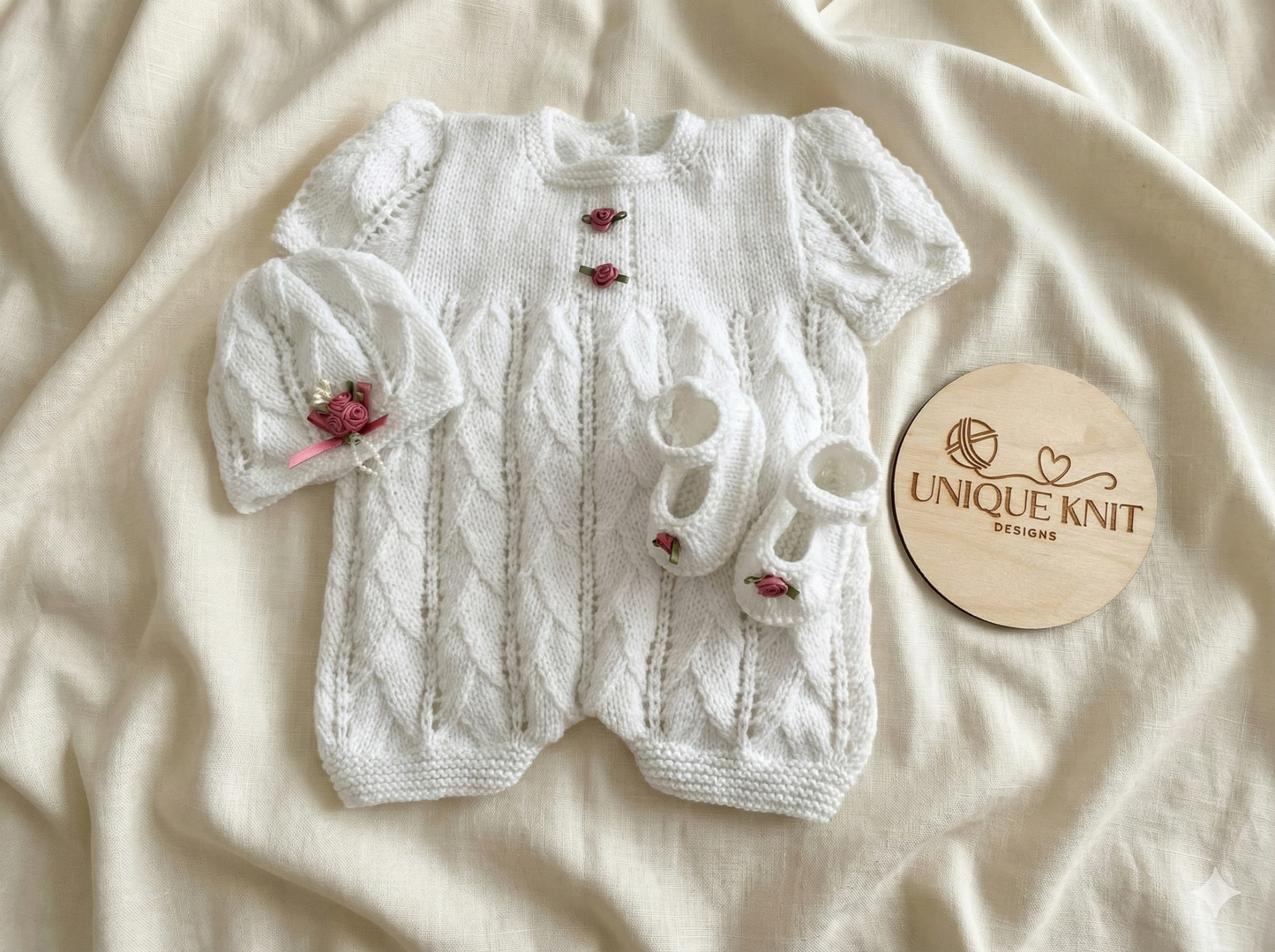 "Roses ” Romper Knitting pattern for Reborn doll 16 -22” or 0-3 Mth Old Baby