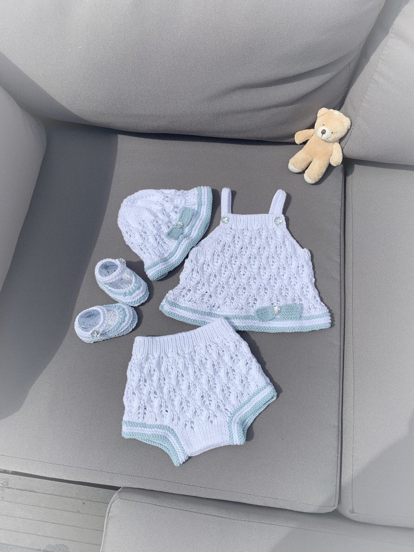 "Olive” 4 Piece Set Knitting pattern for Reborn doll 16-22” or 0-3 Month Old Baby