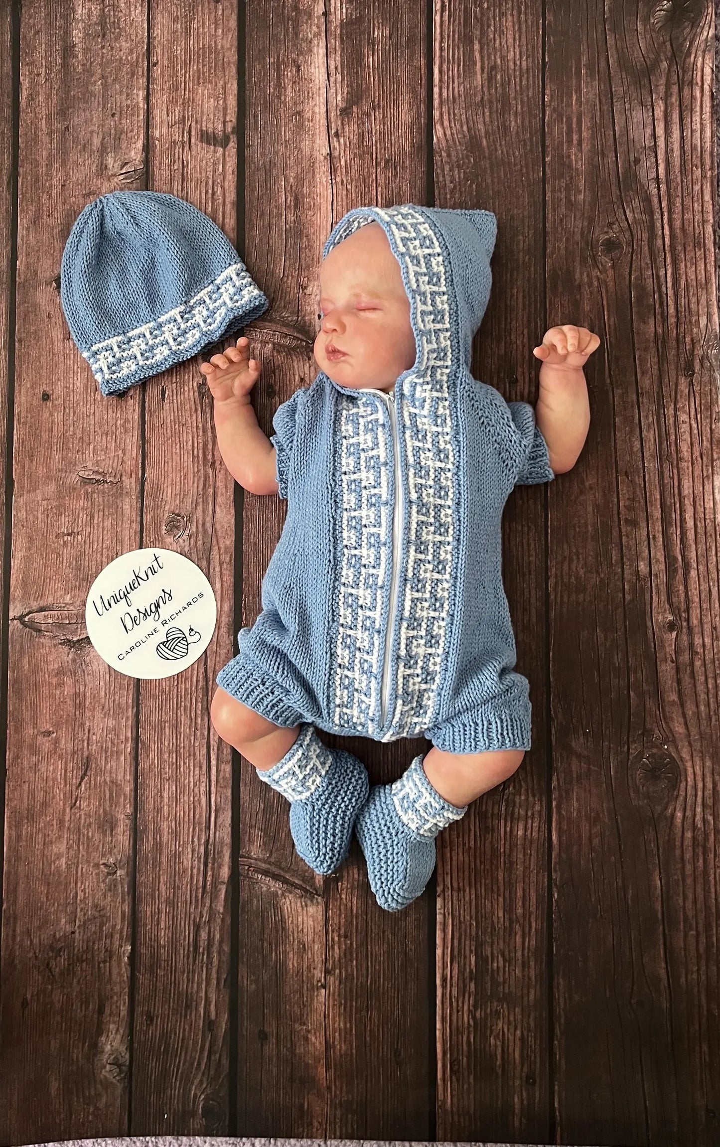 "Tetris” Romper Knitting pattern set for Reborn doll 16 -22” or 0-3 Month Old Baby