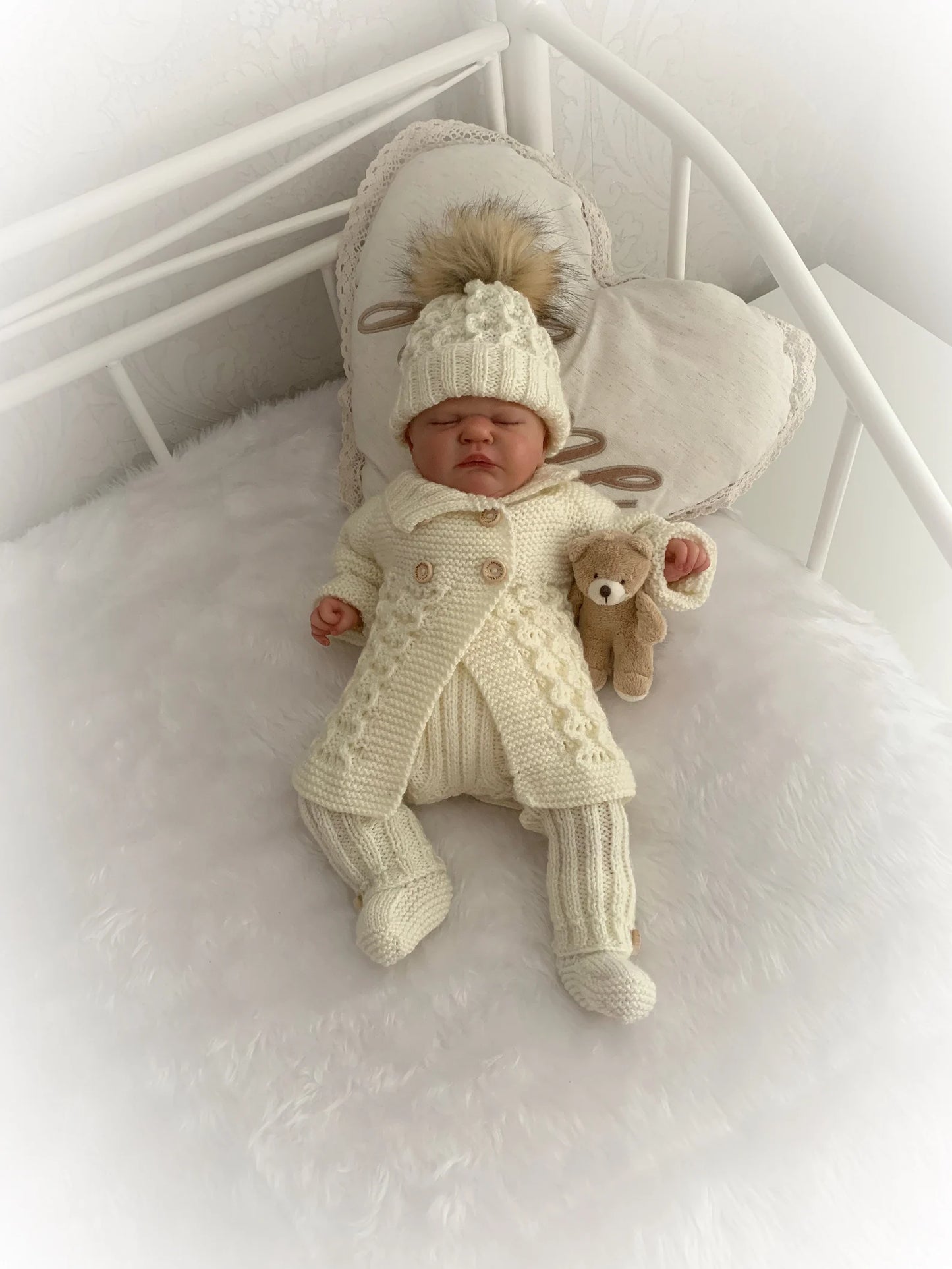 "Poinsettia” Cosy coat and legging set Knitting pattern for Reborn doll 16 -22” or 0-3 Mth Old Baby