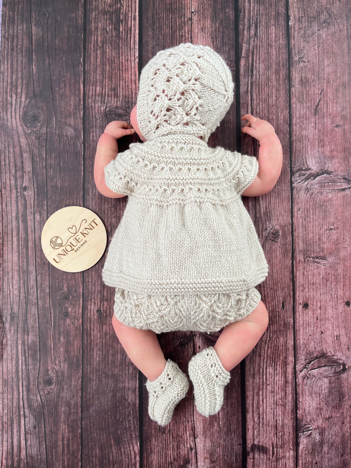 "Rianne” 4 Piece Knitting pattern set for Reborn doll 16 -22” or 0-3 Month Old Baby