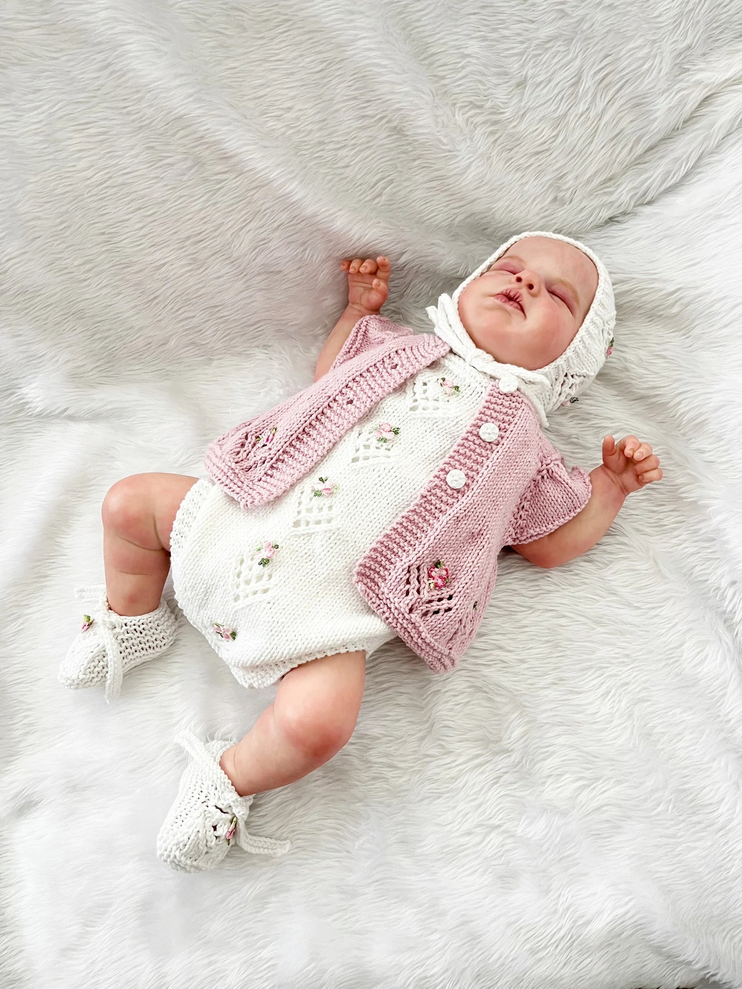 "Isabelle” 4 Piece Knitting pattern set for Reborn doll 16 -22” or 0-3 Month Old Baby