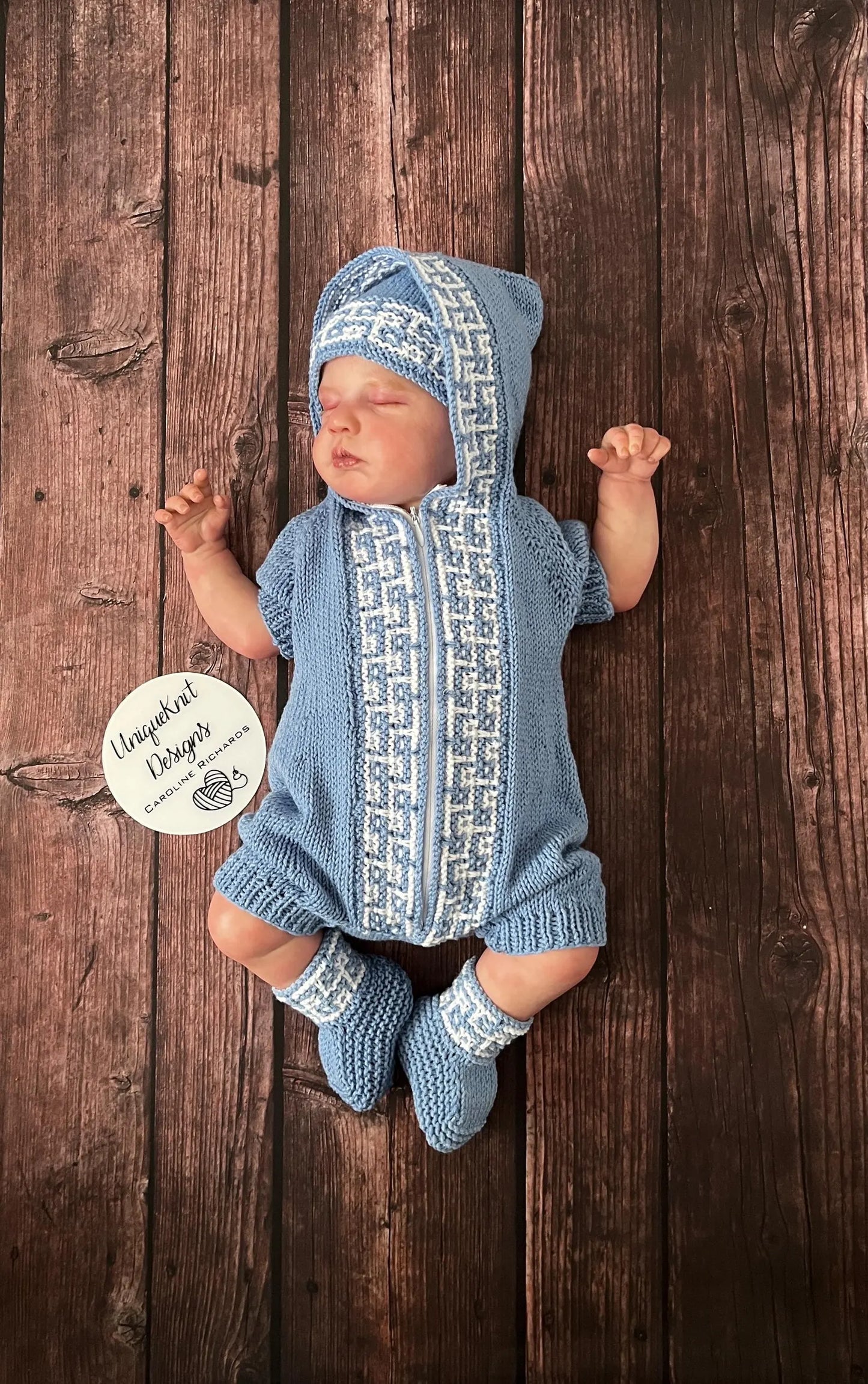 "Tetris” Romper Knitting pattern set for Reborn doll 16 -22” or 0-3 Month Old Baby