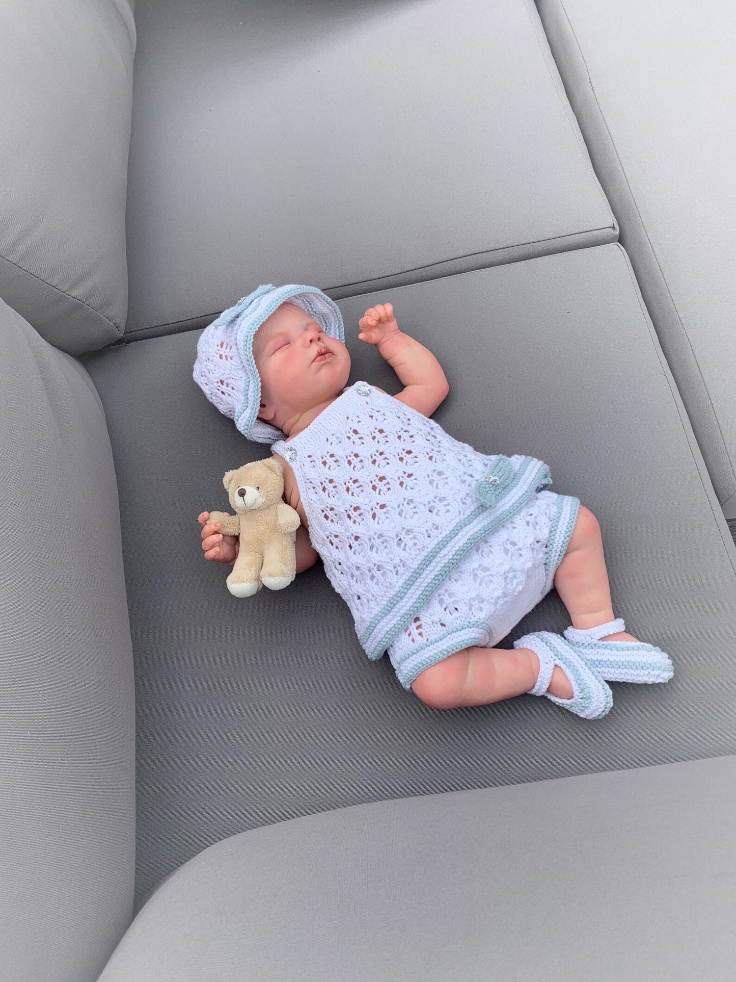 "Olive” 4 Piece Set Knitting pattern for Reborn doll 16-22” or 0-3 Month Old Baby