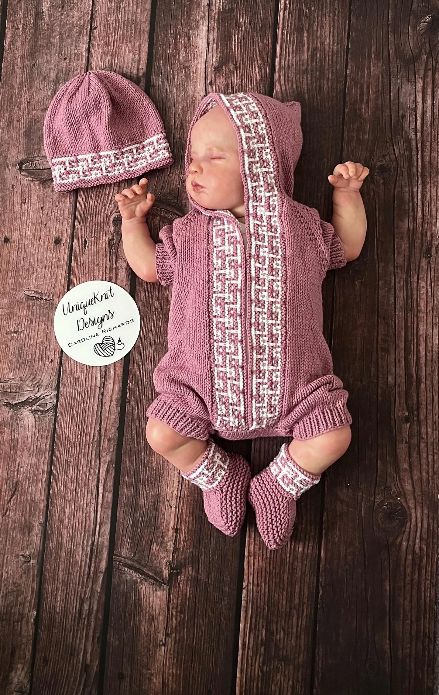 "Tetris” Romper Knitting pattern set for Reborn doll 16 -22” or 0-3 Month Old Baby