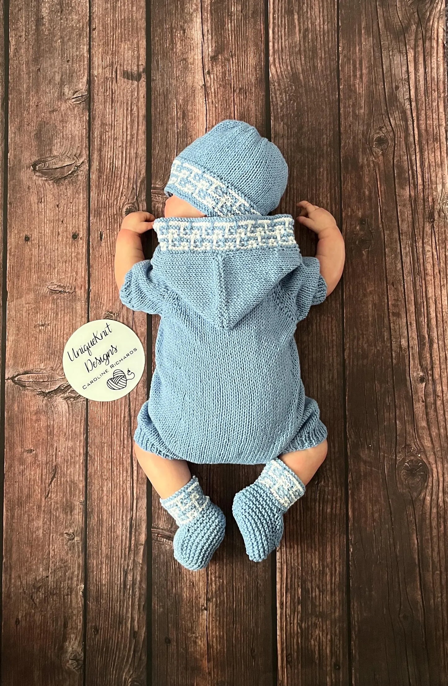 "Tetris” Romper Knitting pattern set for Reborn doll 16 -22” or 0-3 Month Old Baby