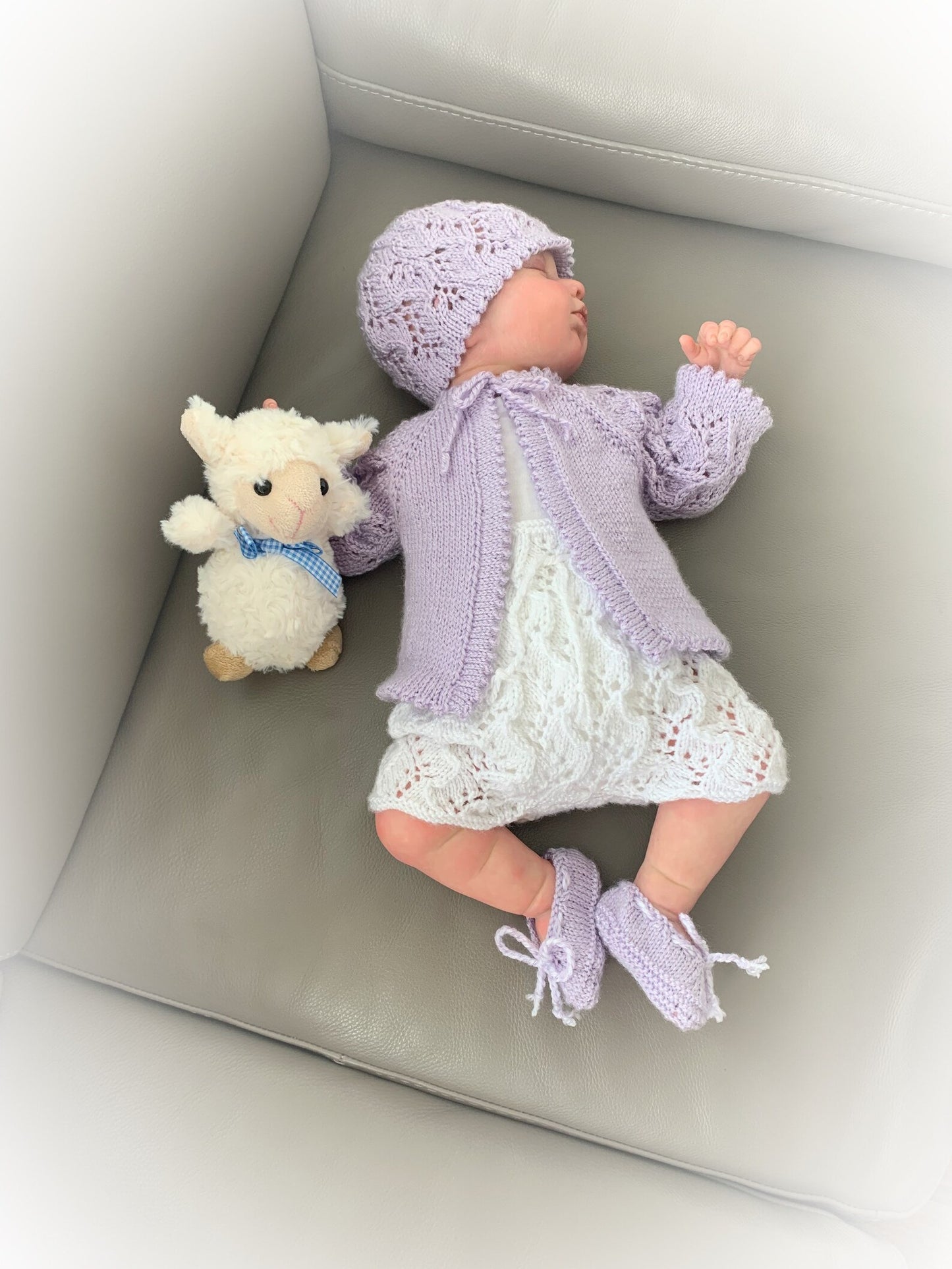 "Ivy” 4 Piece Set Knitting pattern for Reborn doll 16-22” or 0-3 Month Old Baby