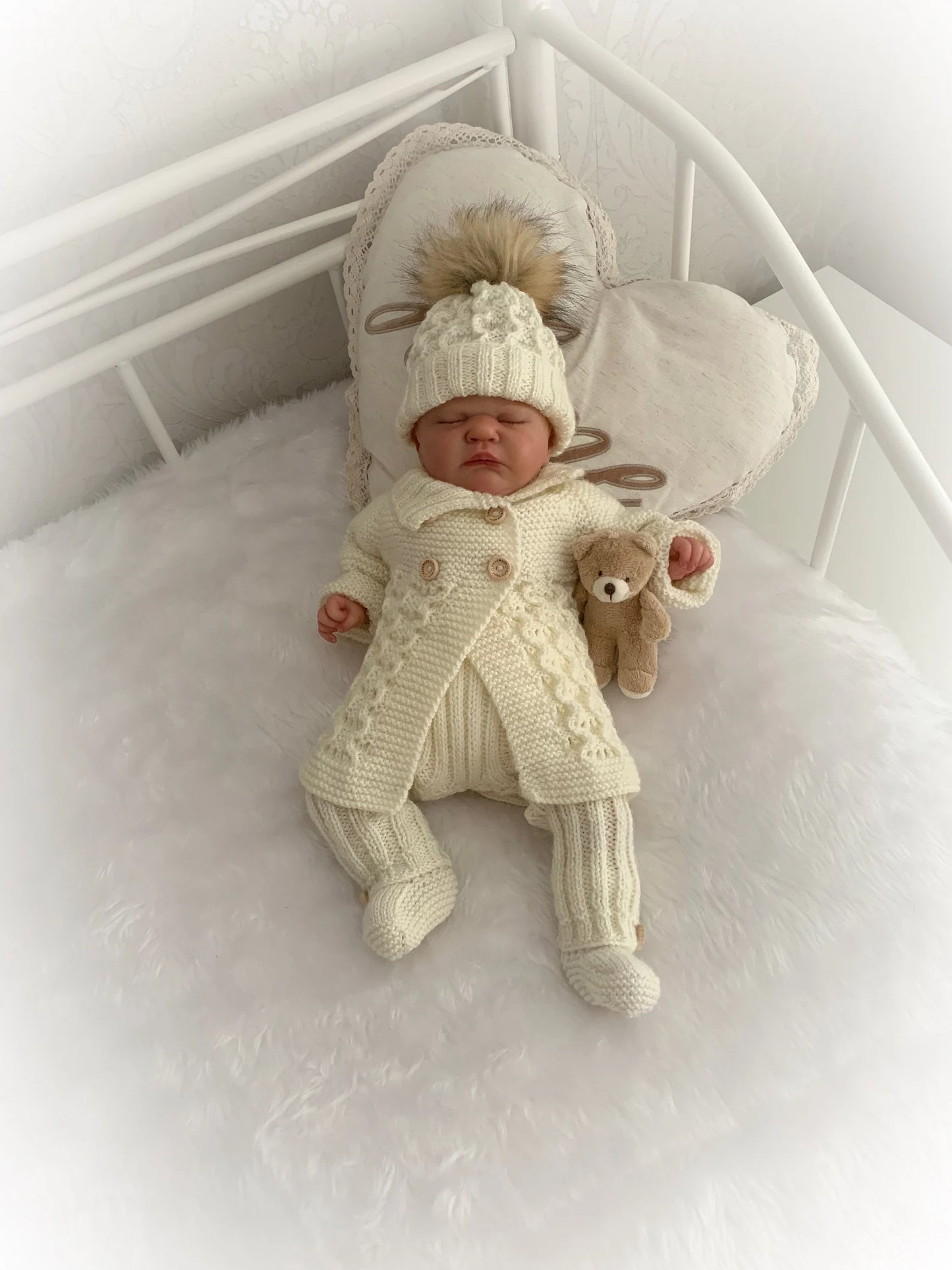 "Poinsettia” Cosy coat and legging set Knitting pattern for Reborn doll 16 -22” or 0-3 Mth Old Baby