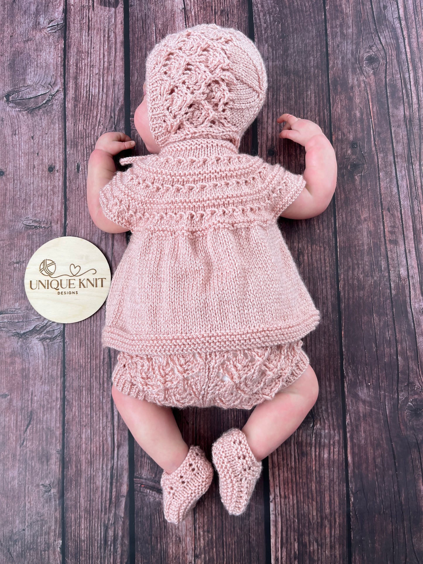"Rianne” 4 Piece Knitting pattern set for Reborn doll 16 -22” or 0-3 Month Old Baby