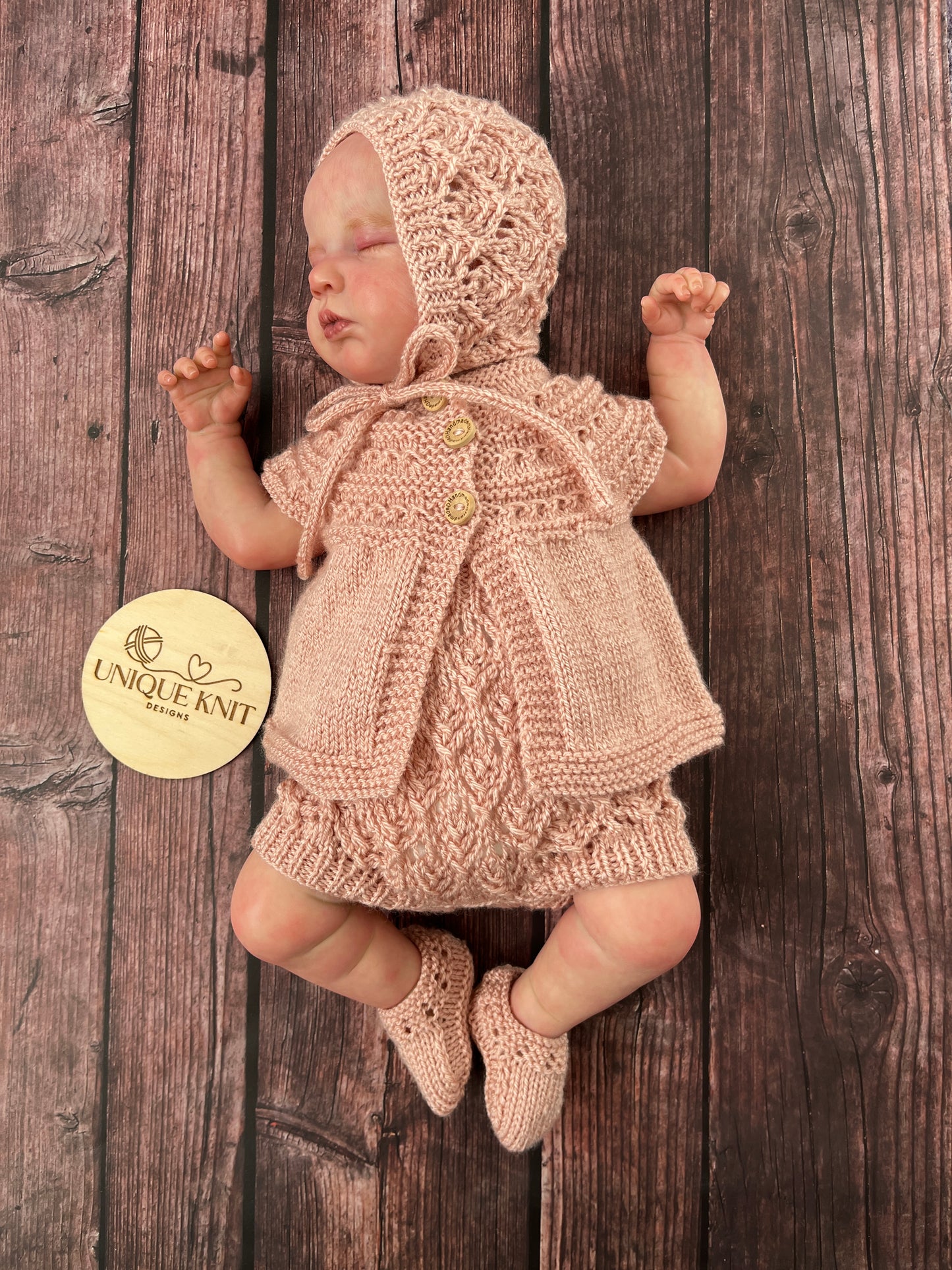 "Rianne” 4 Piece Knitting pattern set for Reborn doll 16 -22” or 0-3 Month Old Baby