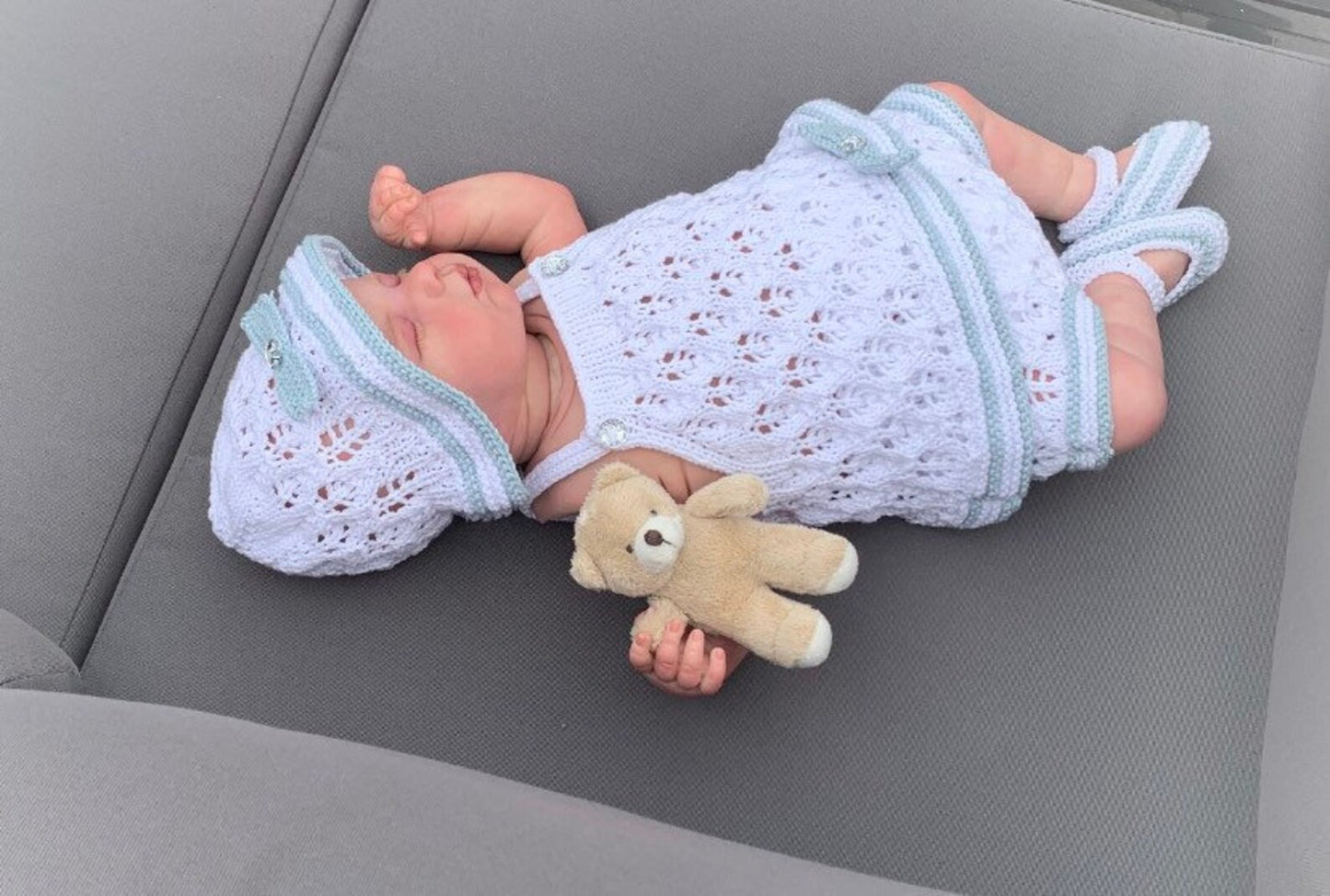 "Olive” 4 Piece Set Knitting pattern for Reborn doll 16-22” or 0-3 Month Old Baby
