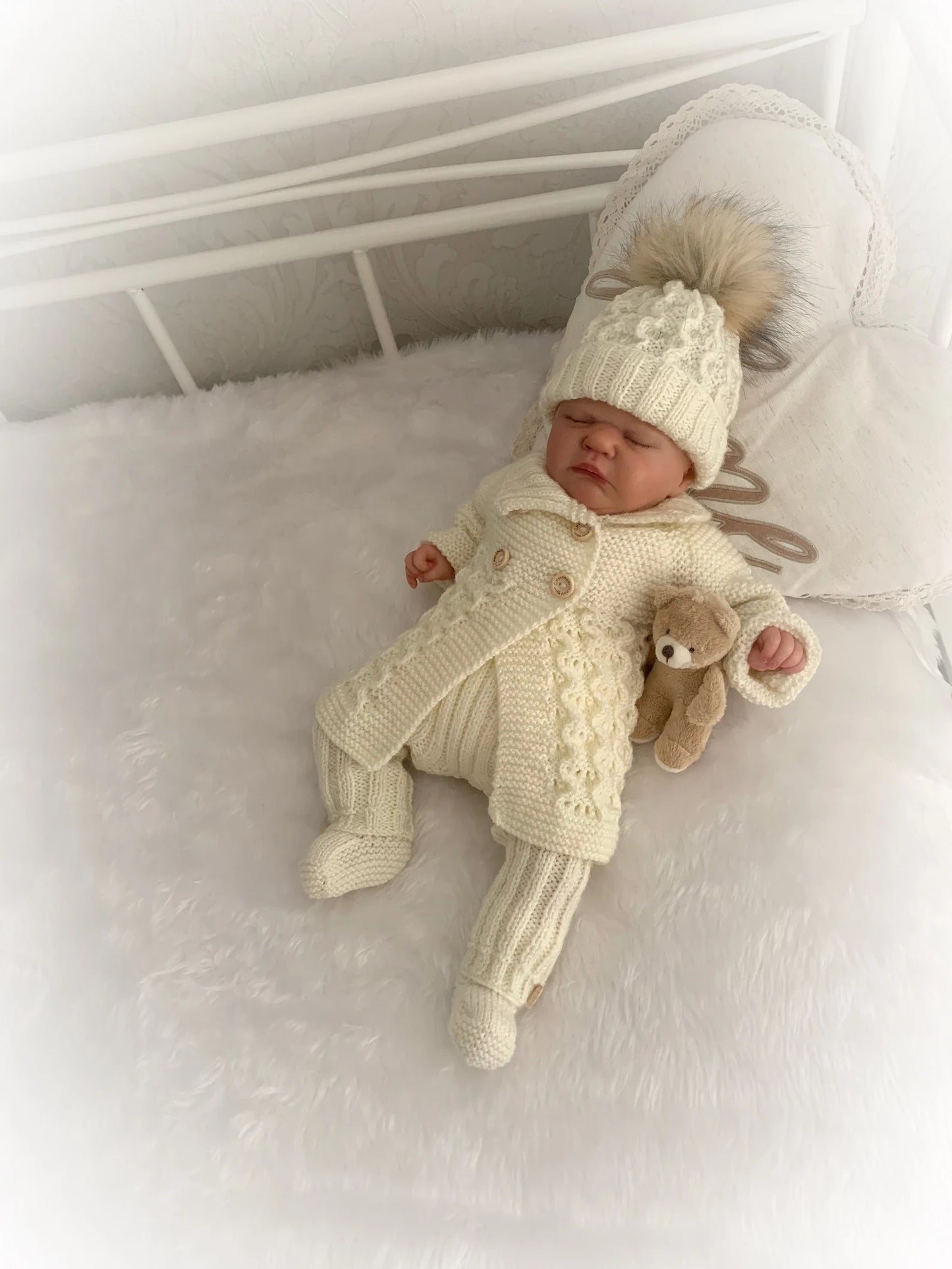 "Poinsettia” Cosy coat and legging set Knitting pattern for Reborn doll 16 -22” or 0-3 Mth Old Baby