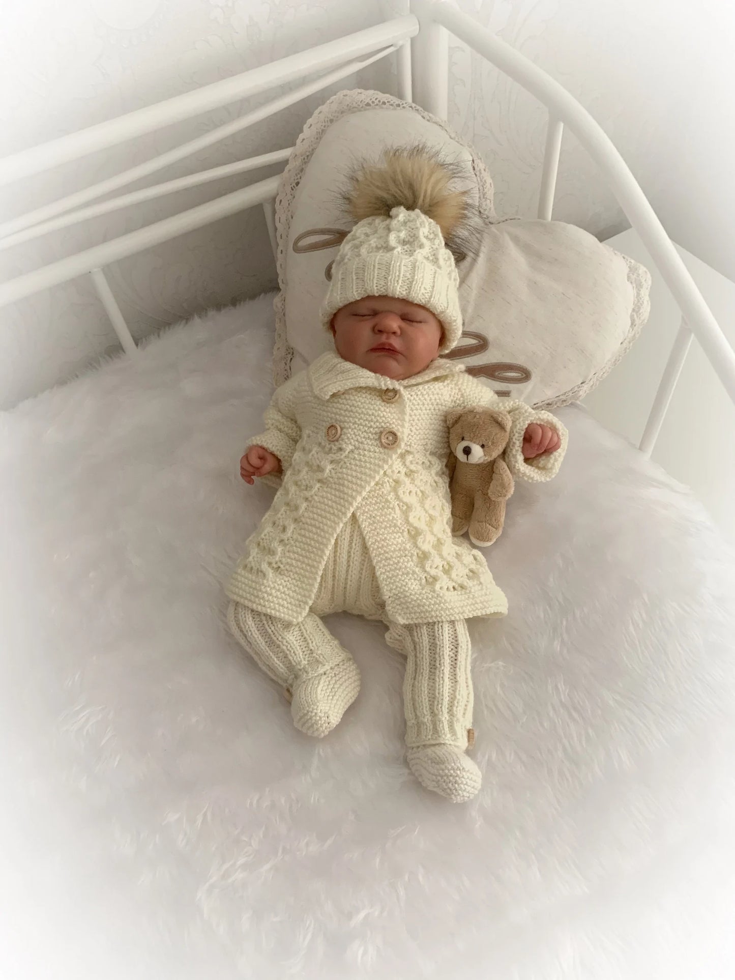 "Poinsettia” Cosy coat and legging set Knitting pattern for Reborn doll 16 -22” or 0-3 Mth Old Baby