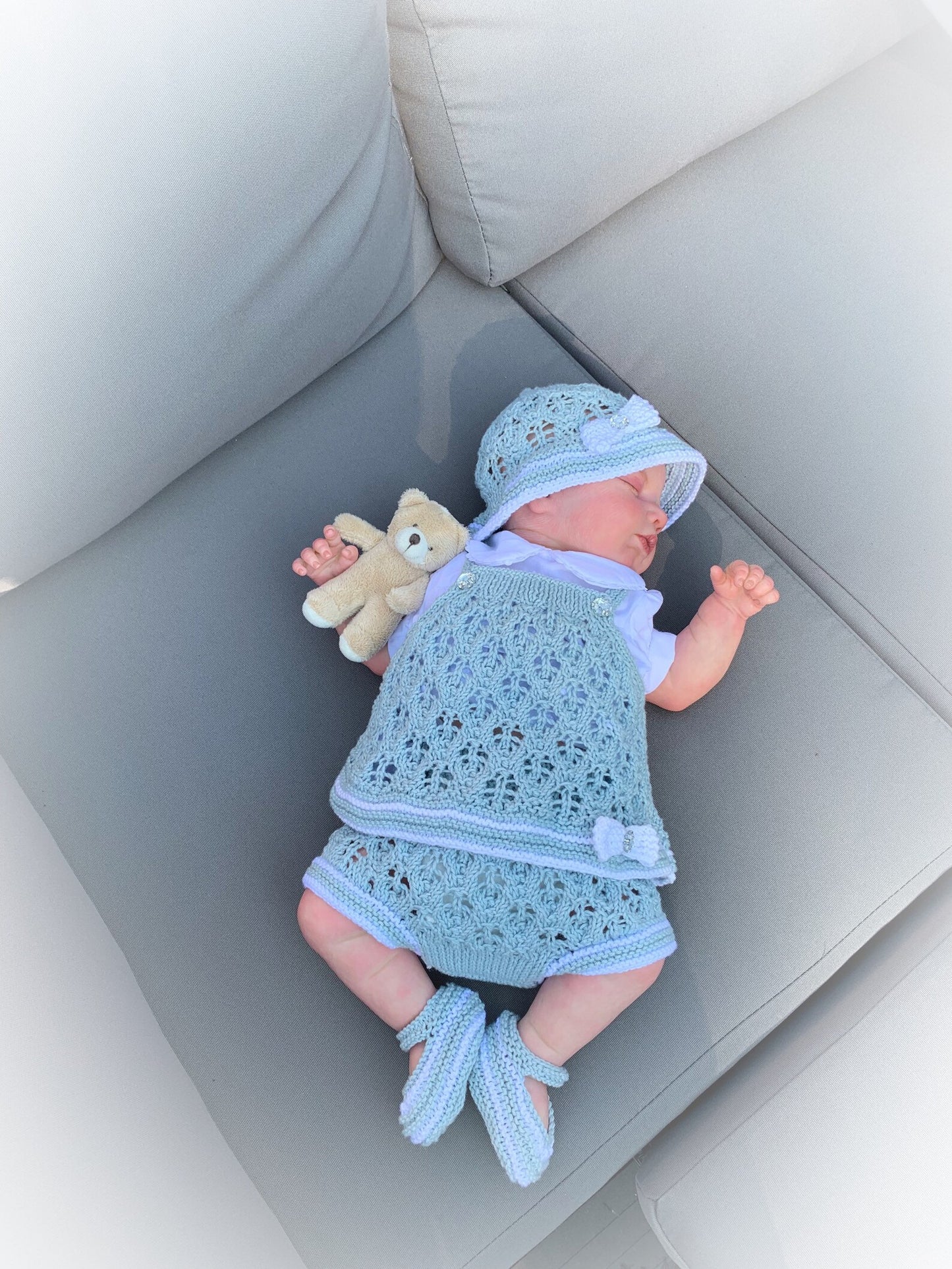 "Olive” 4 Piece Set Knitting pattern for Reborn doll 16-22” or 0-3 Month Old Baby