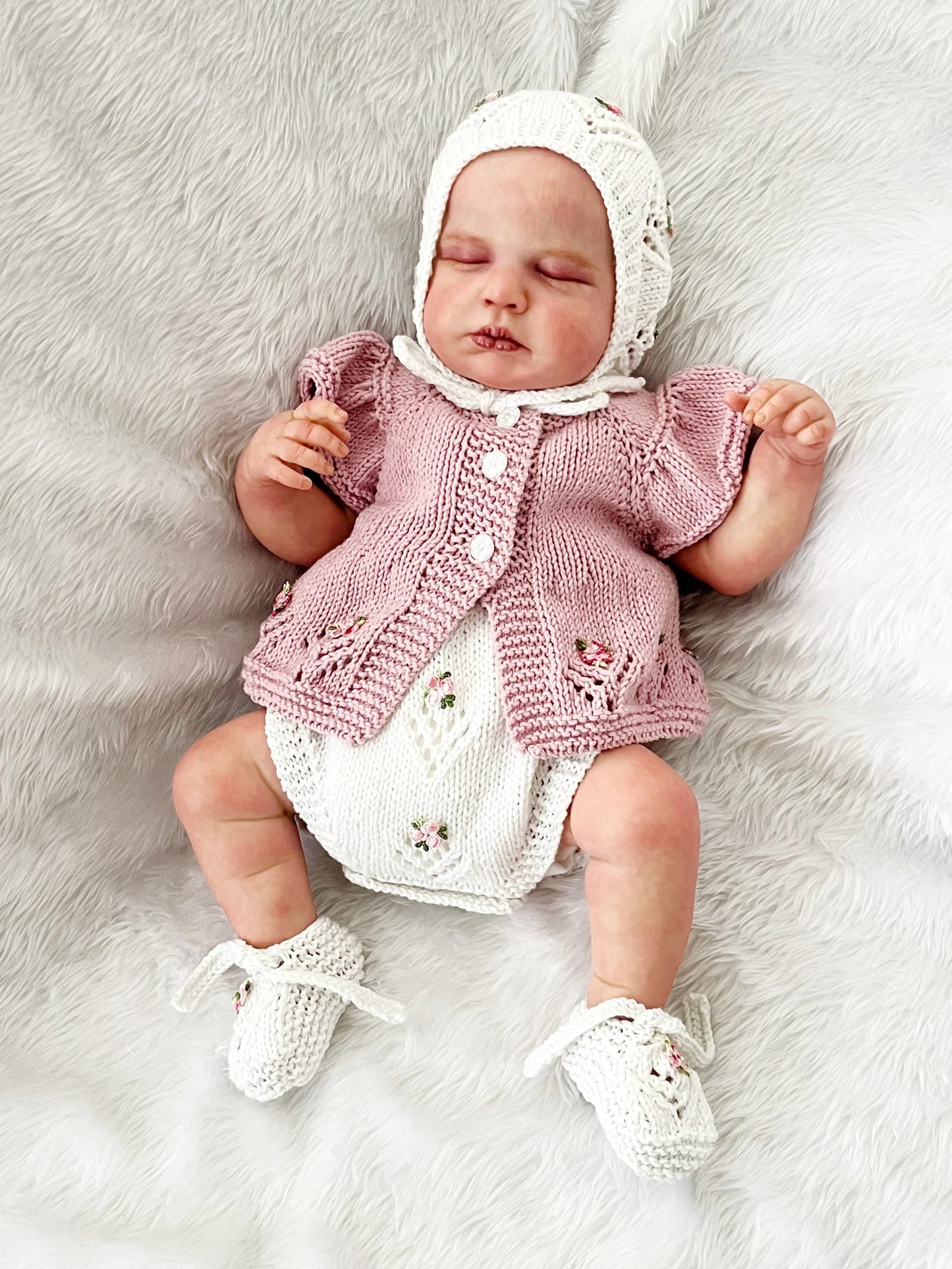 "Isabelle” 4 Piece Knitting pattern set for Reborn doll 16 -22” or 0-3 Month Old Baby