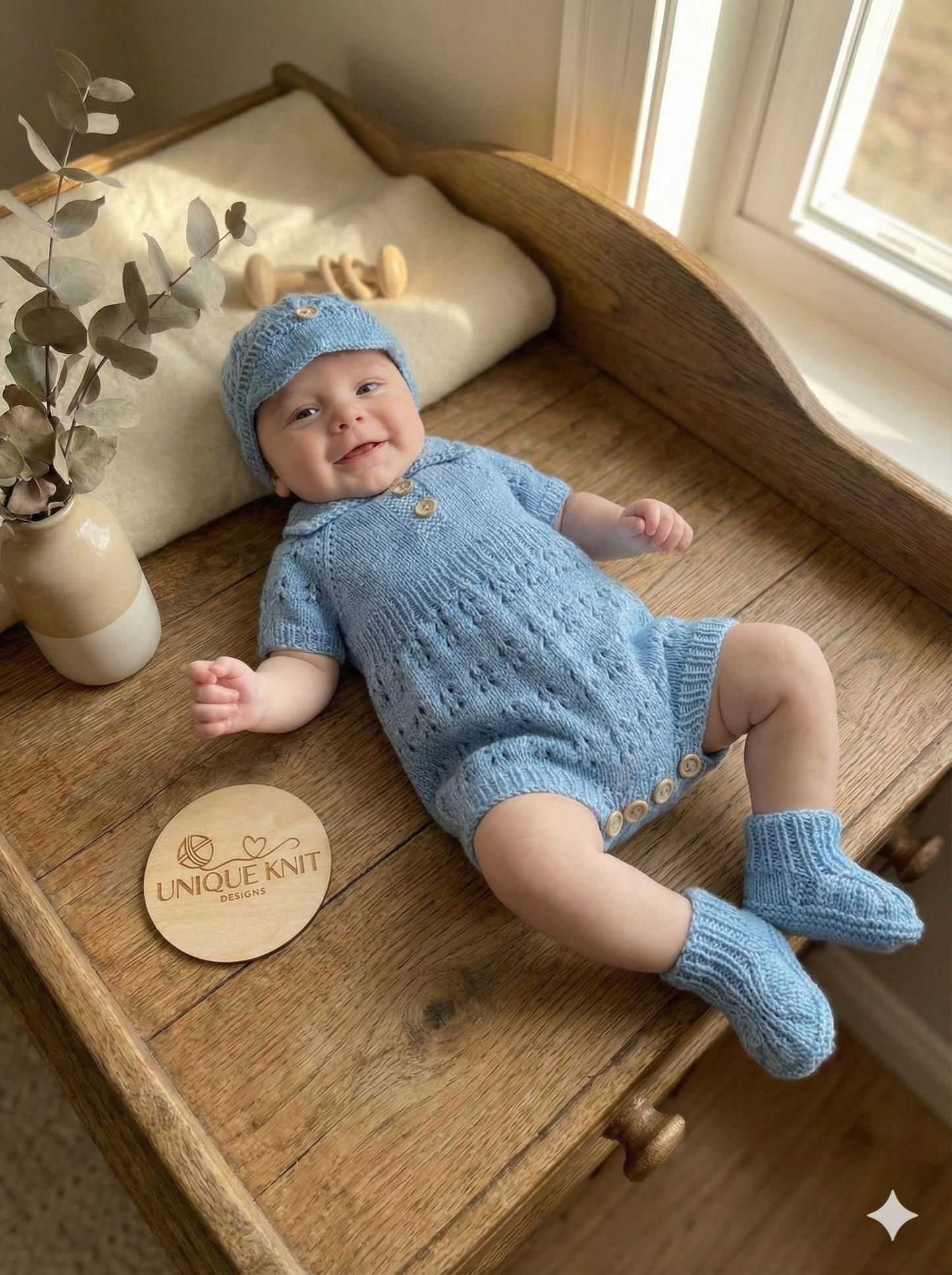 "Lotus ” Romper Knitting pattern for Reborn doll 16 -22” or 0-3 Mth Old Baby