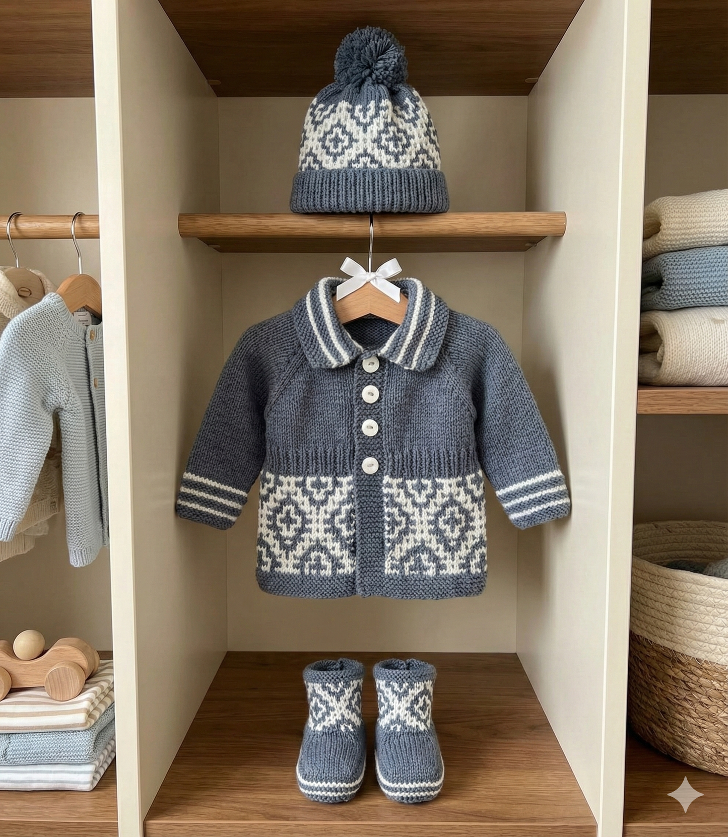 "Maze” 3 Piece Coat Set Knitting pattern for Reborn doll 16-22” or 0-3 Month Old Baby