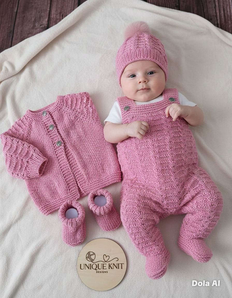 "Aurora” Dungaree set Knitting pattern set for Reborn doll 16 -22” or 0-3 Month Old Baby