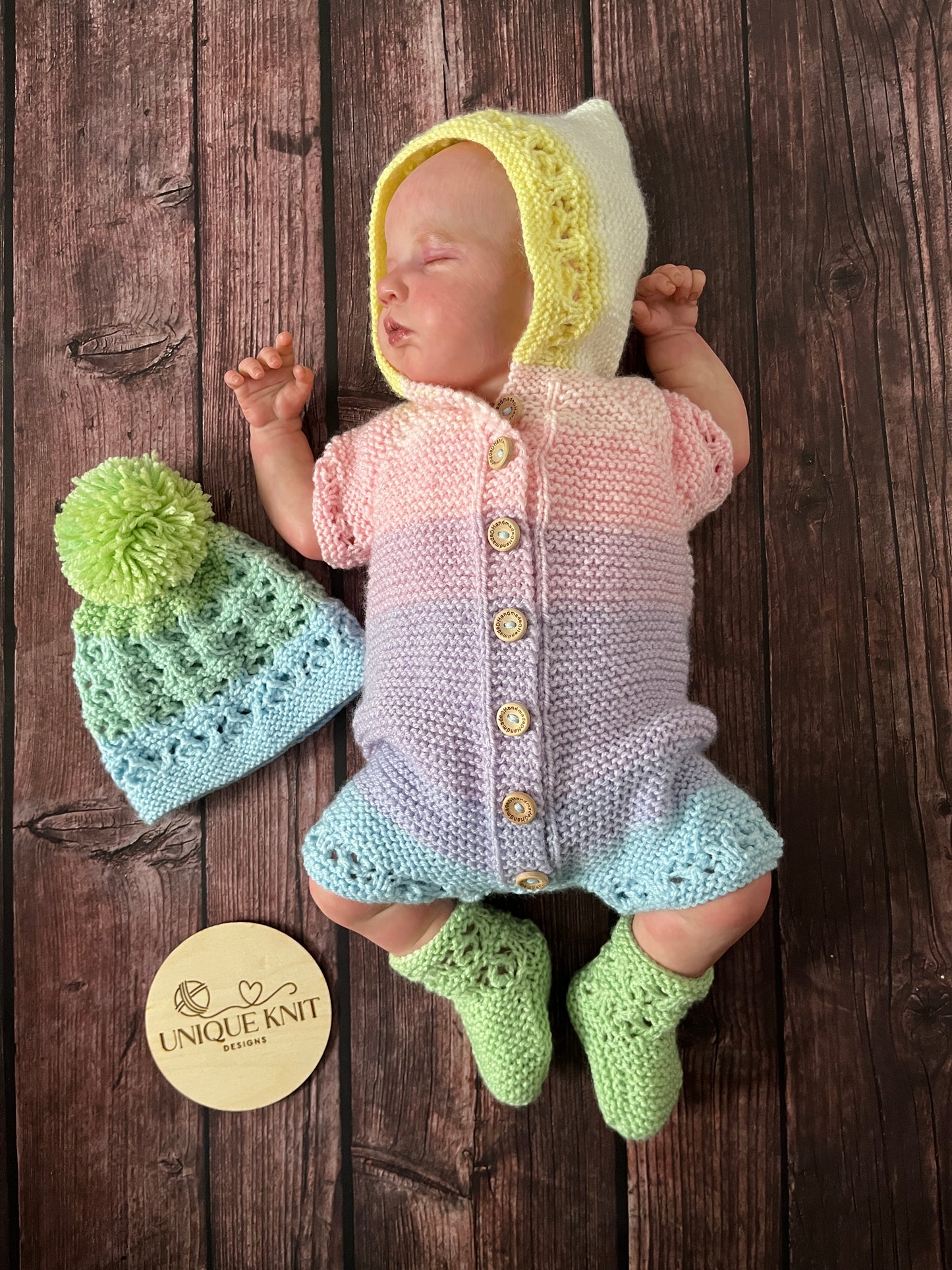 "Rainbow” Multi Piece set knitting pattern for reborn doll 16-22" or 0-3 month old baby