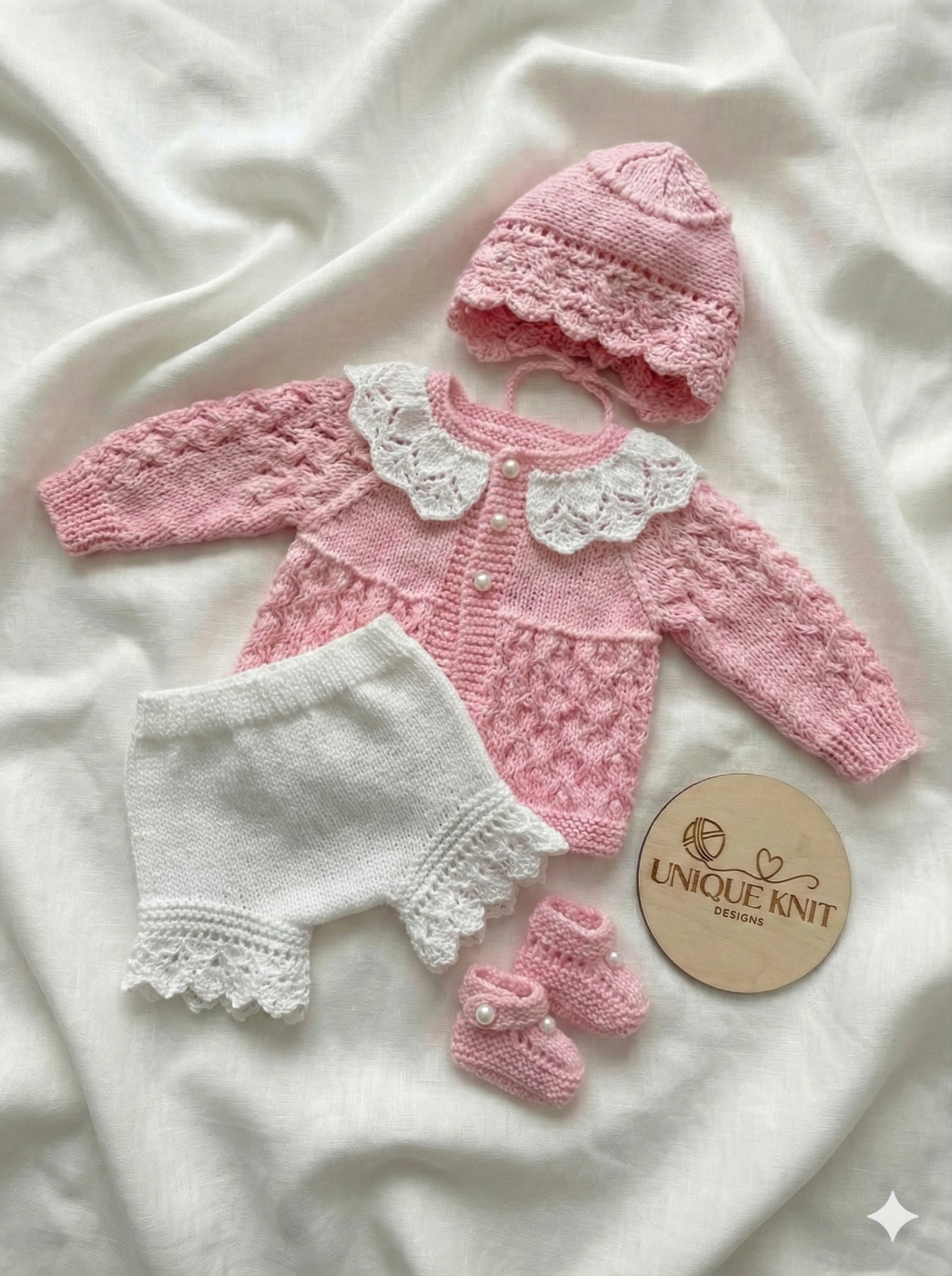 "Flower” Cardigan & Bloomers Knitting pattern set for Reborn doll 16 -22” or 0-3 Mth Old Baby
