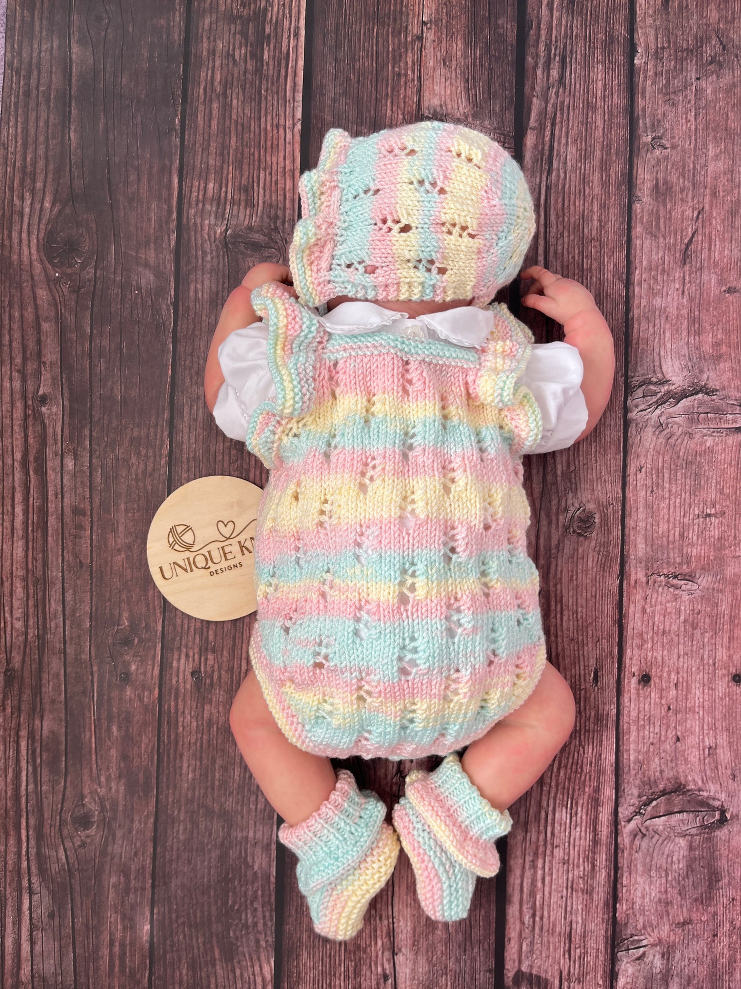 "Caz” Multi Piece set knitting pattern for reborn doll 16-22" or 0-3 month old baby