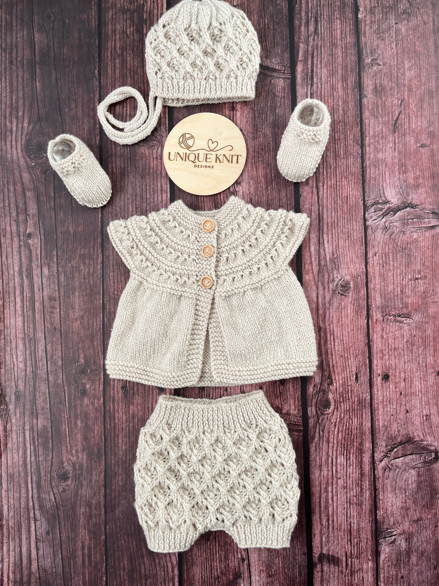 "Rianne” 4 Piece Knitting pattern set for Reborn doll 16 -22” or 0-3 Month Old Baby