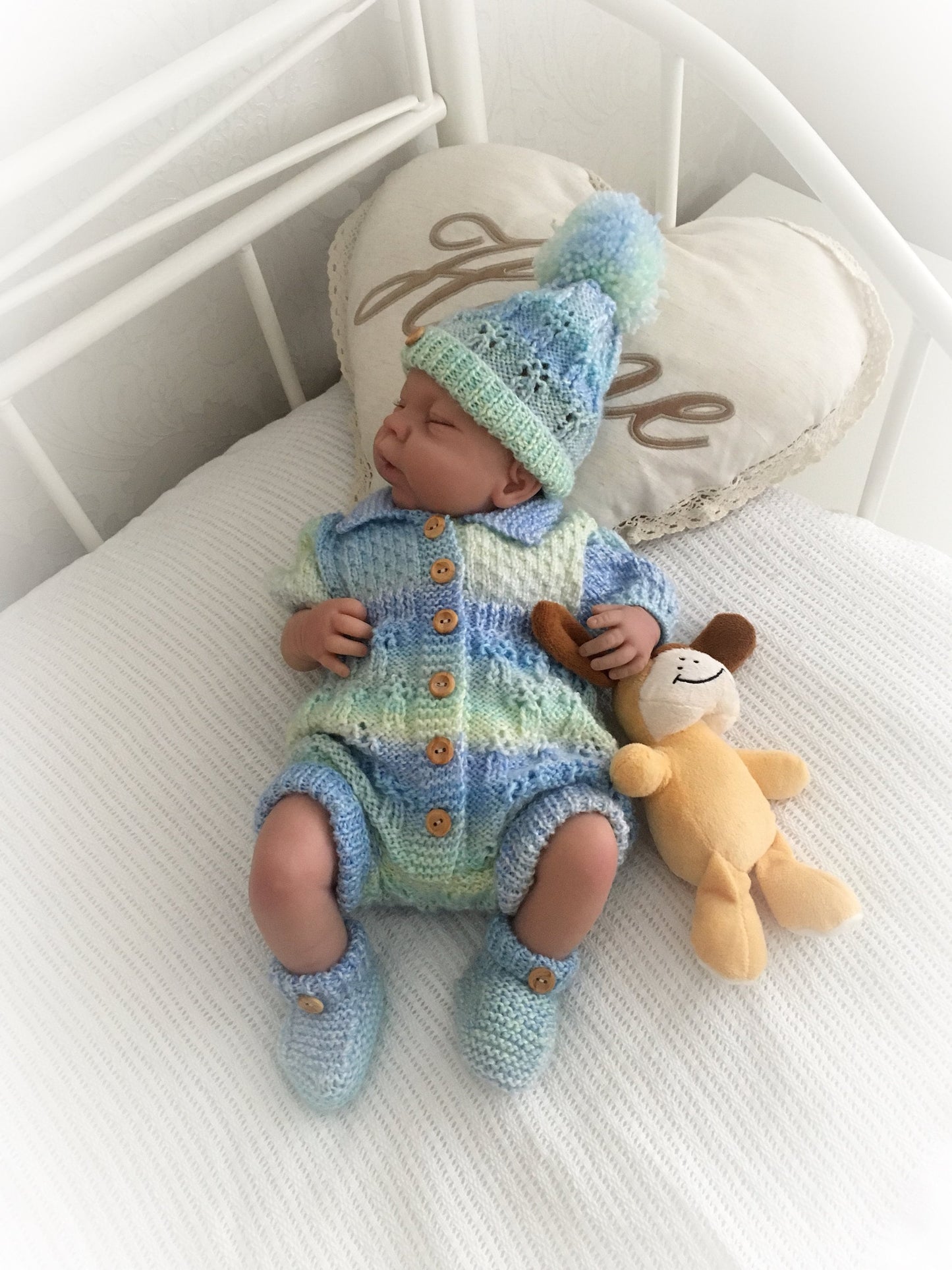 "Bluebell ” Romper Knitting pattern for Reborn doll 16 -22” or 0-3 Mth Old Baby