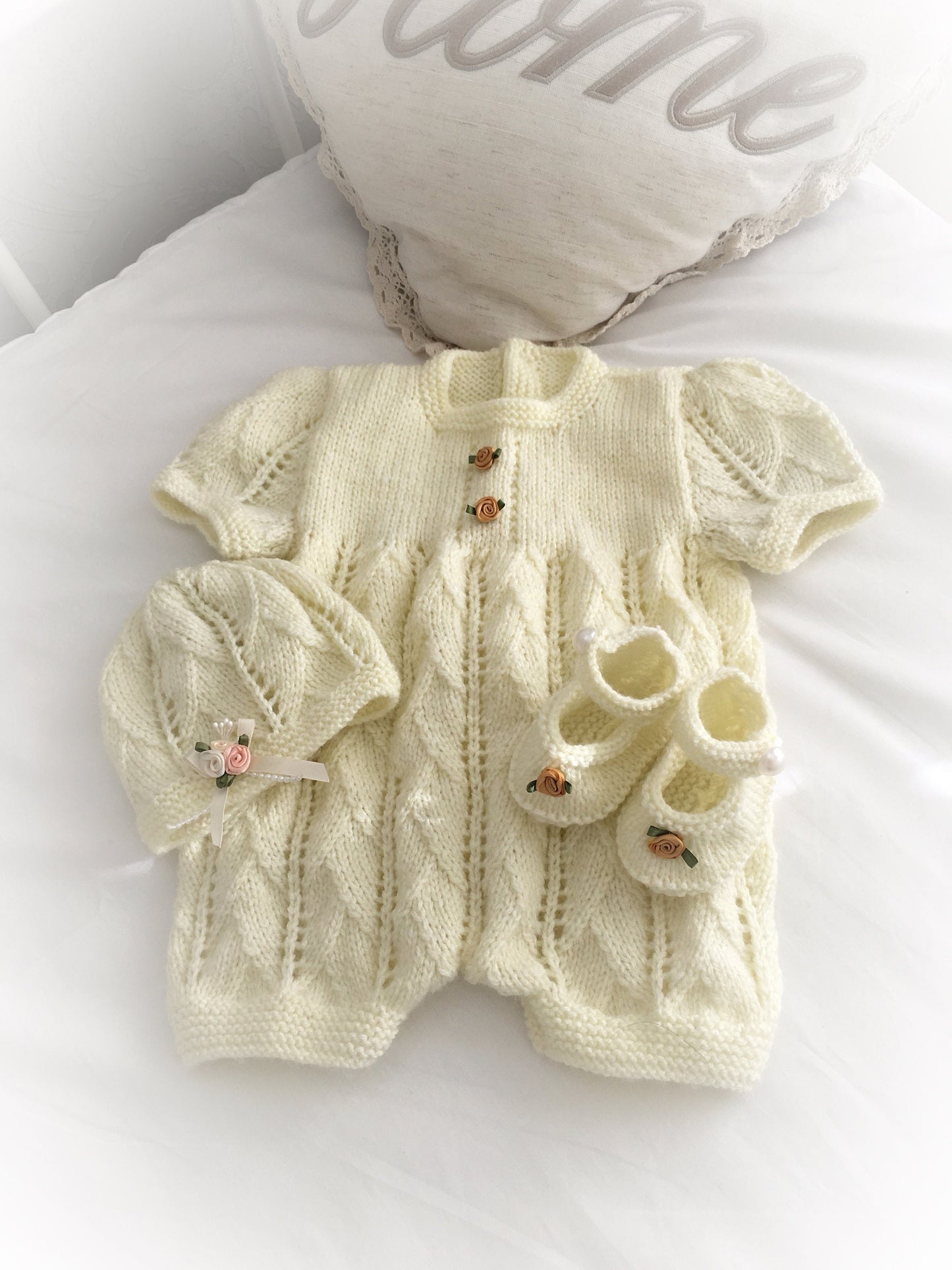 "Roses ” Romper Knitting pattern for Reborn doll 16 -22” or 0-3 Mth Old Baby