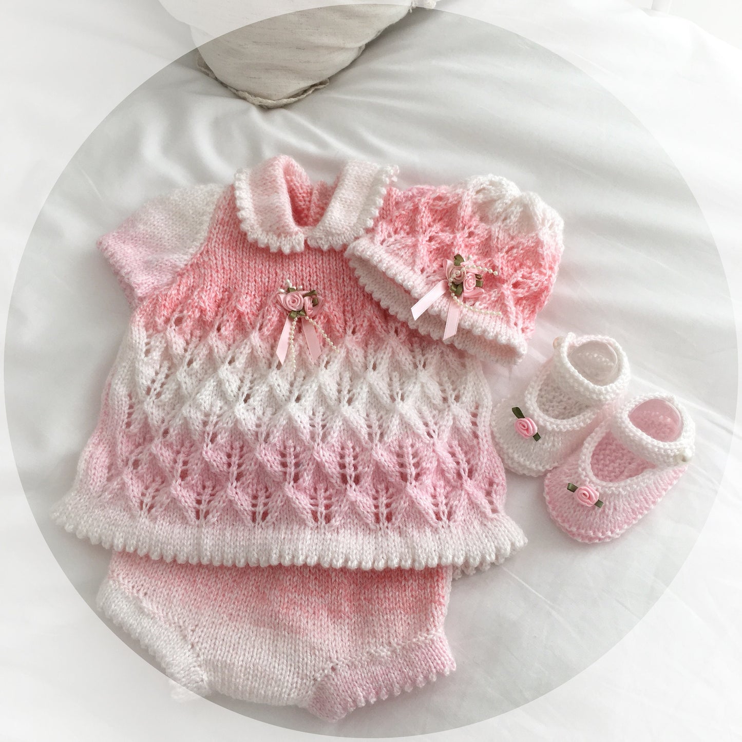 "Carnation ” Angel Set Knitting pattern for Reborn doll 16 -22” or 0-3 Mth Old Baby