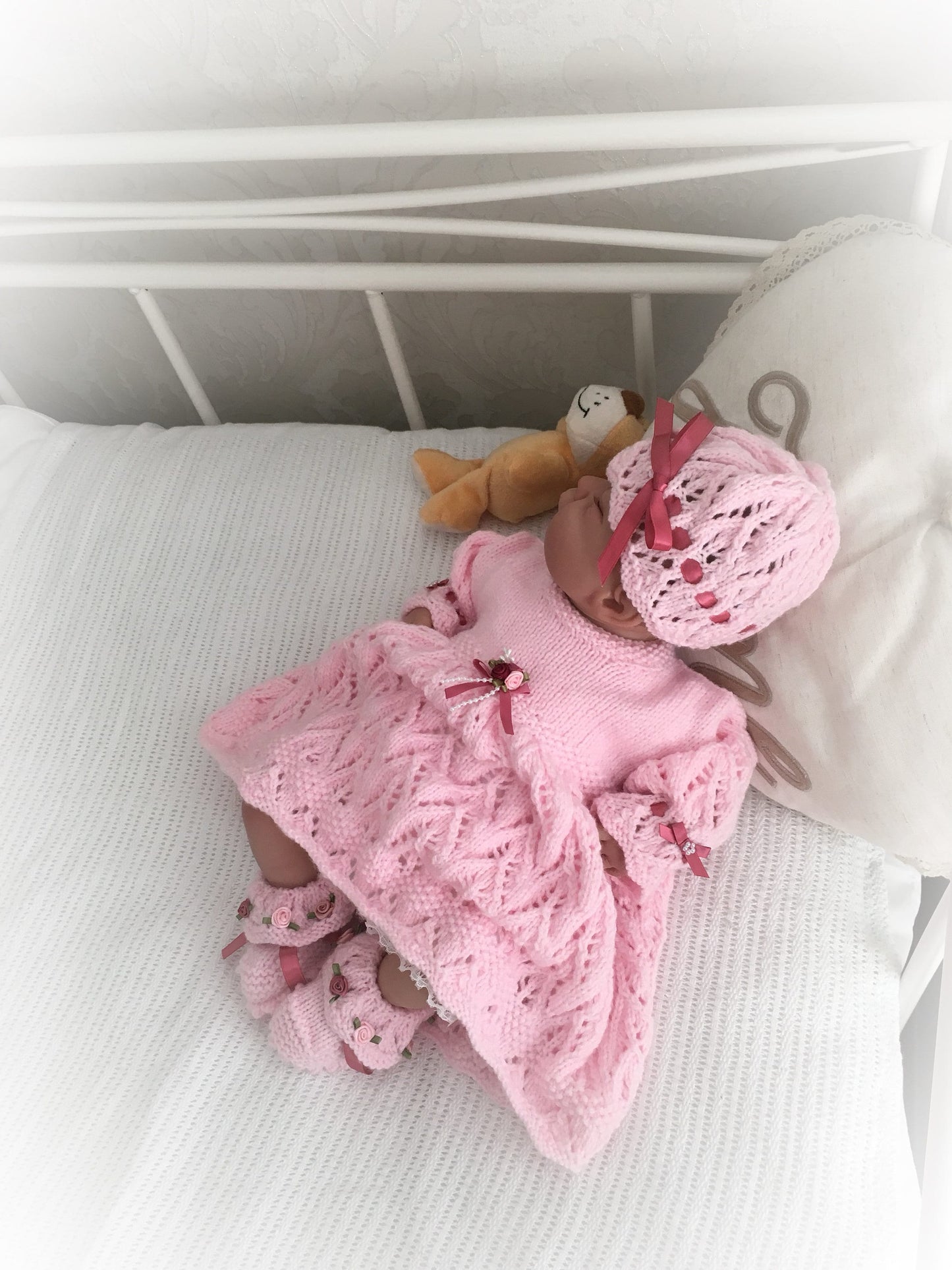 "Tulip” Dress Set Knitting pattern for Reborn doll 16 -22” or 0-3 Mth Old Baby