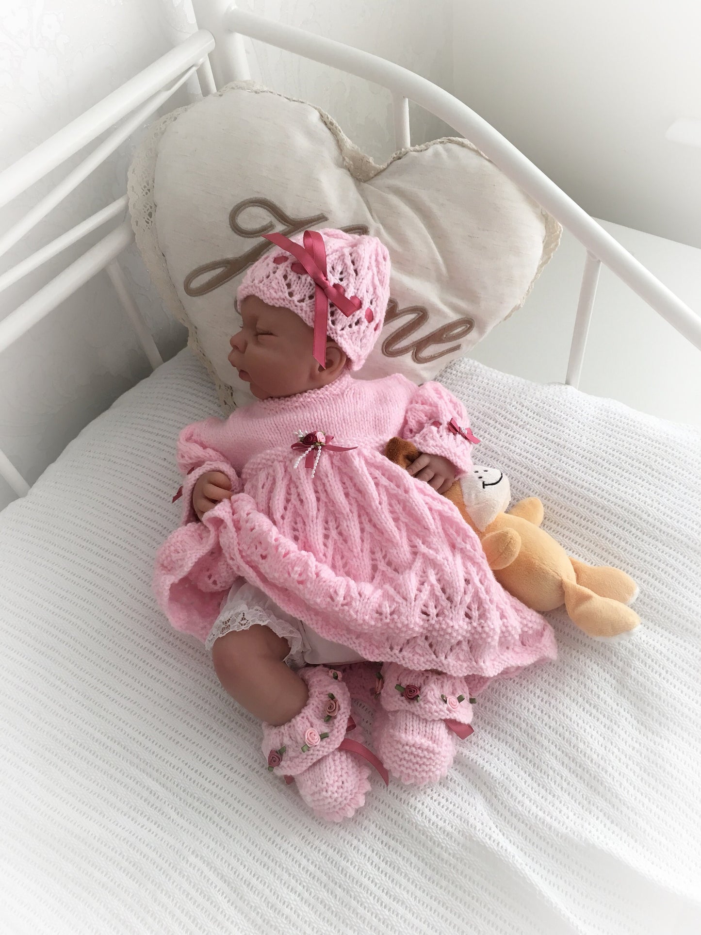 "Tulip” Dress Set Knitting pattern for Reborn doll 16 -22” or 0-3 Mth Old Baby