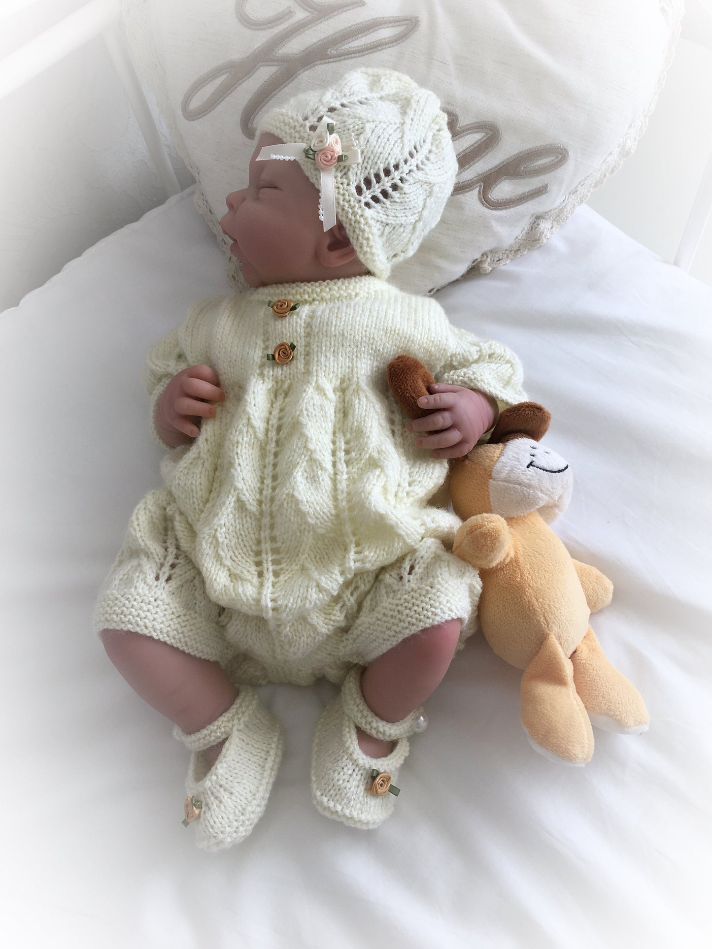 "Roses ” Romper Knitting pattern for Reborn doll 16 -22” or 0-3 Mth Old Baby