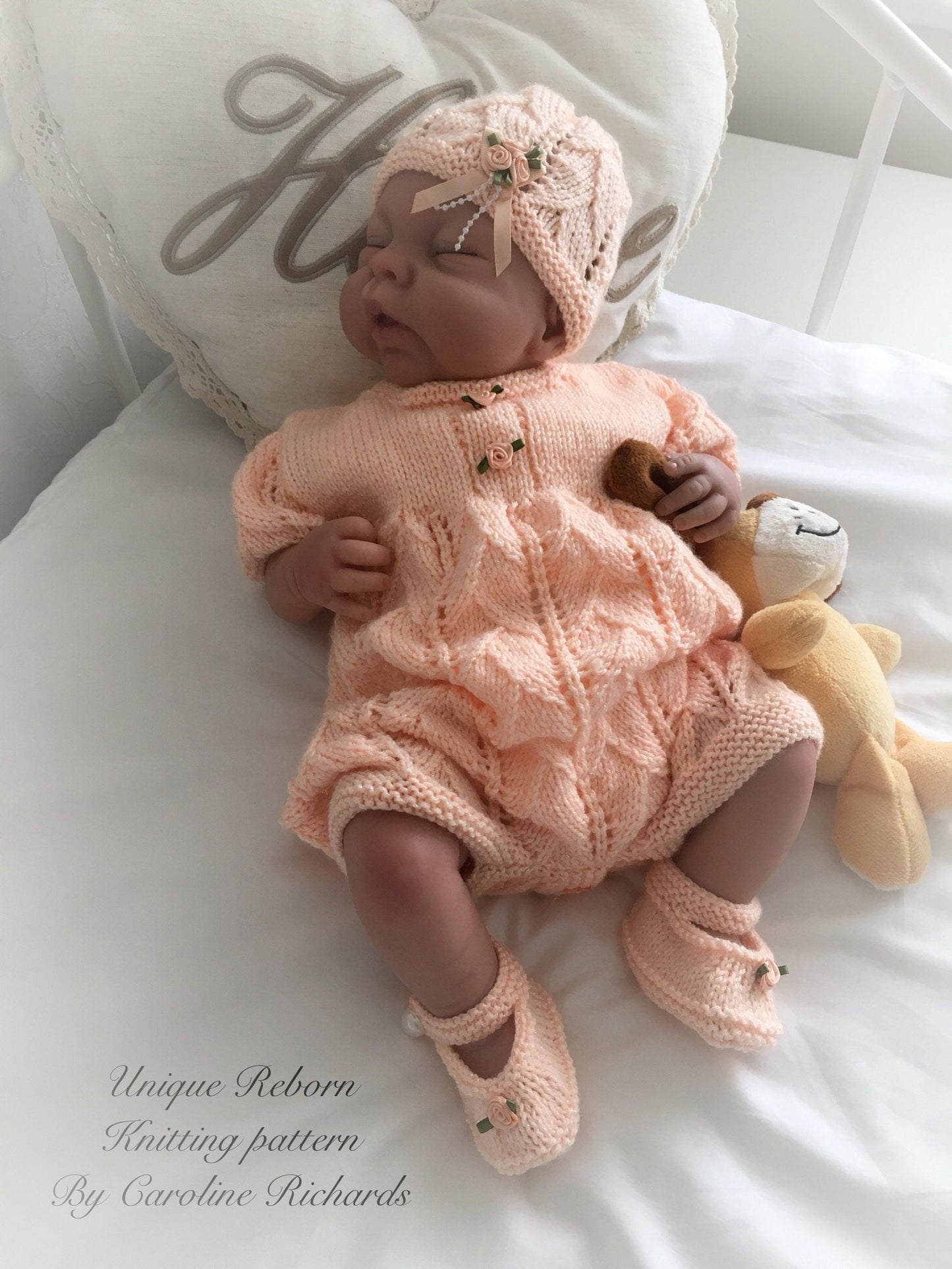 "Roses ” Romper Knitting pattern for Reborn doll 16 -22” or 0-3 Mth Old Baby