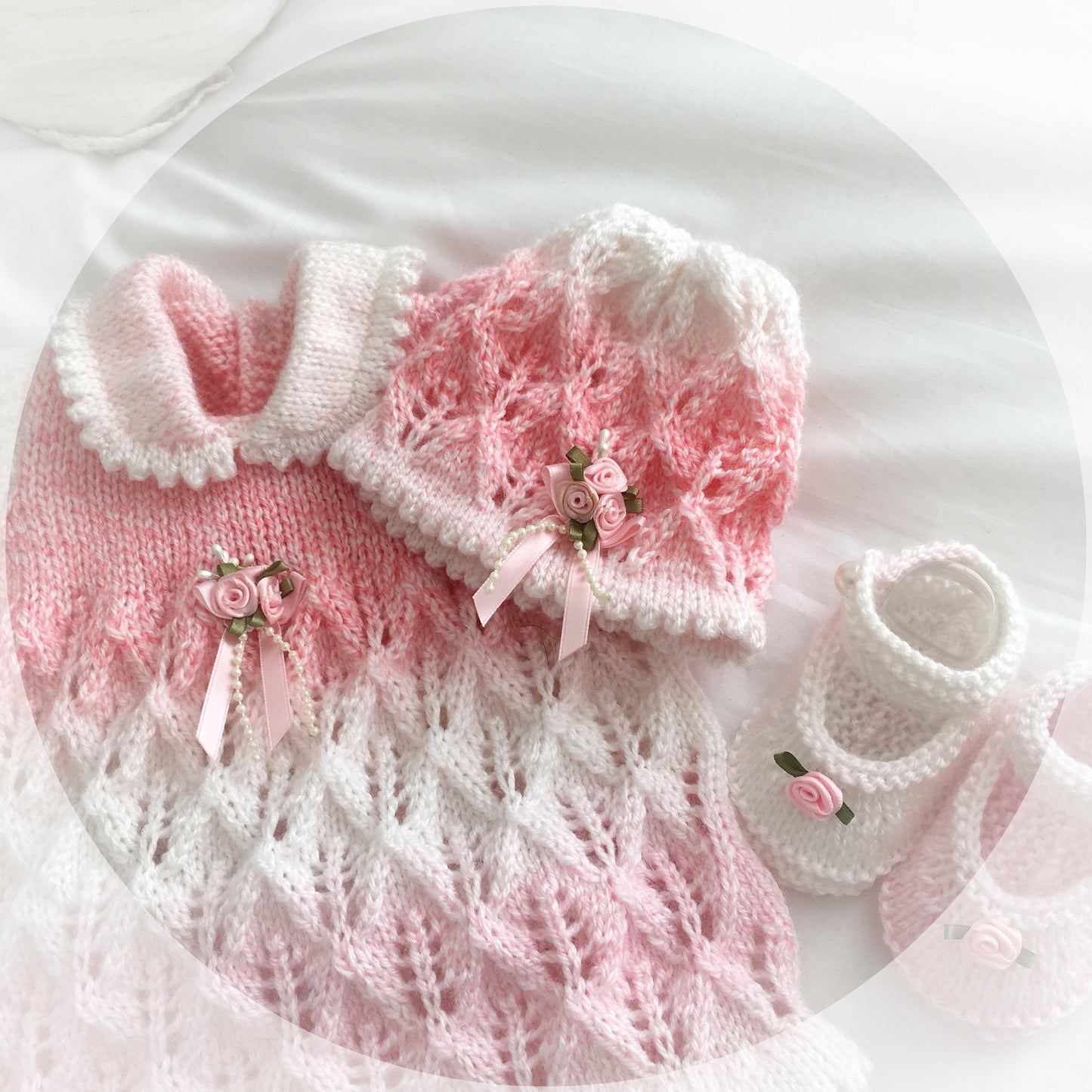 "Carnation ” Angel Set Knitting pattern for Reborn doll 16 -22” or 0-3 Mth Old Baby