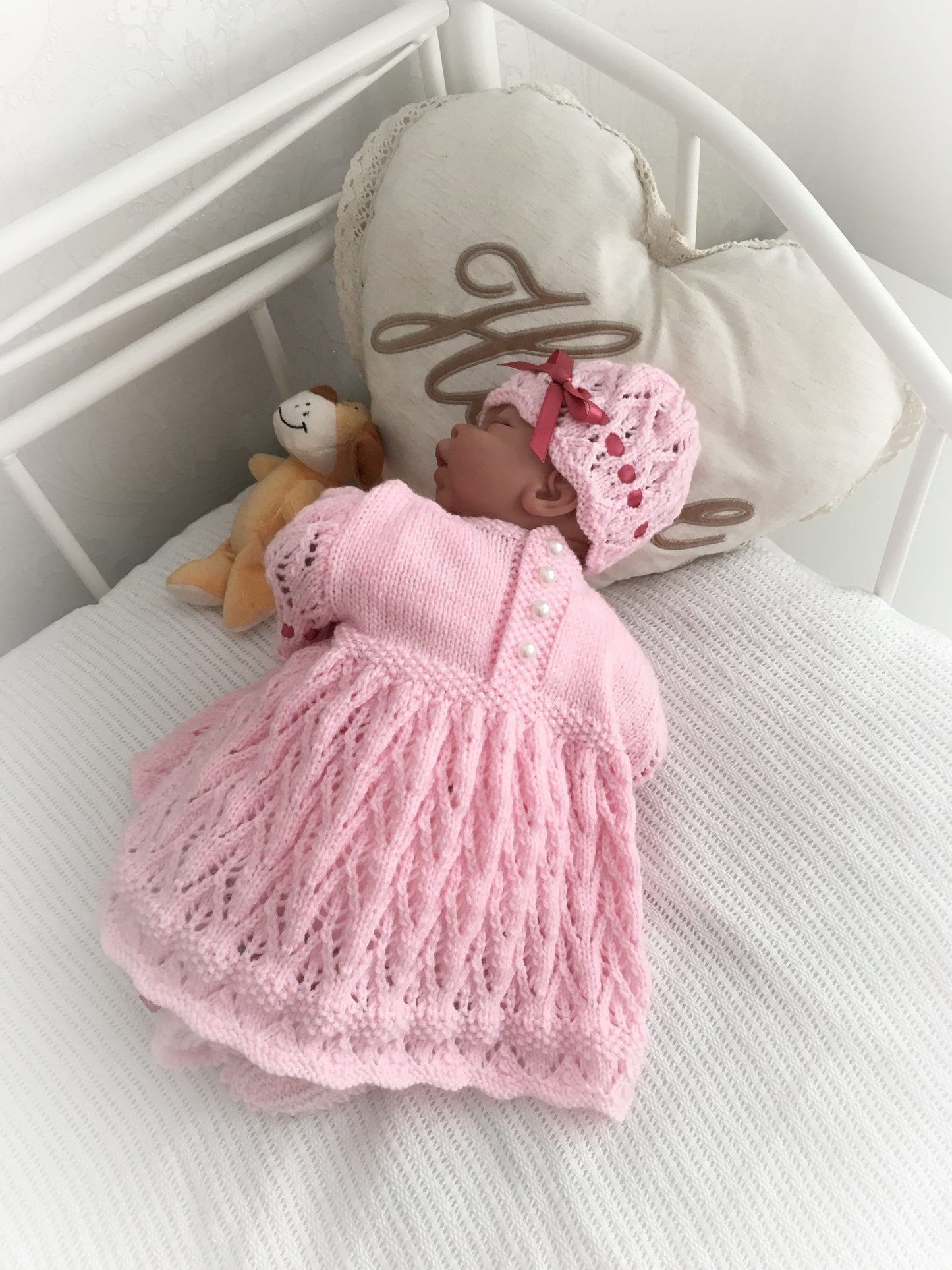 "Tulip” Dress Set Knitting pattern for Reborn doll 16 -22” or 0-3 Mth Old Baby