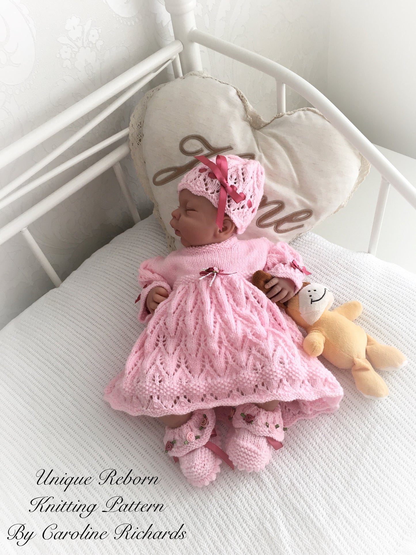 "Tulip” Dress Set Knitting pattern for Reborn doll 16 -22” or 0-3 Mth Old Baby