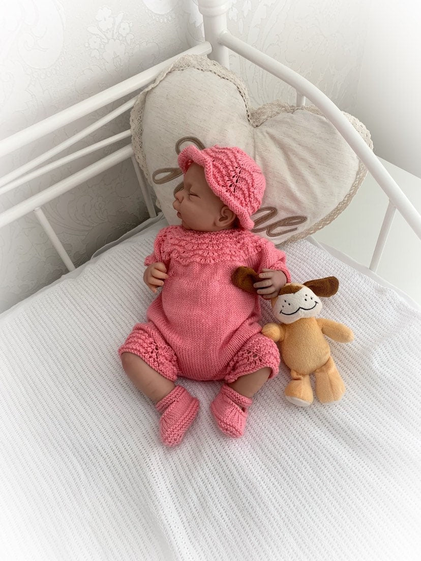 "Jasmine ” Romper Knitting pattern for Reborn doll 16 -22” or 0-3 Mth Old Baby