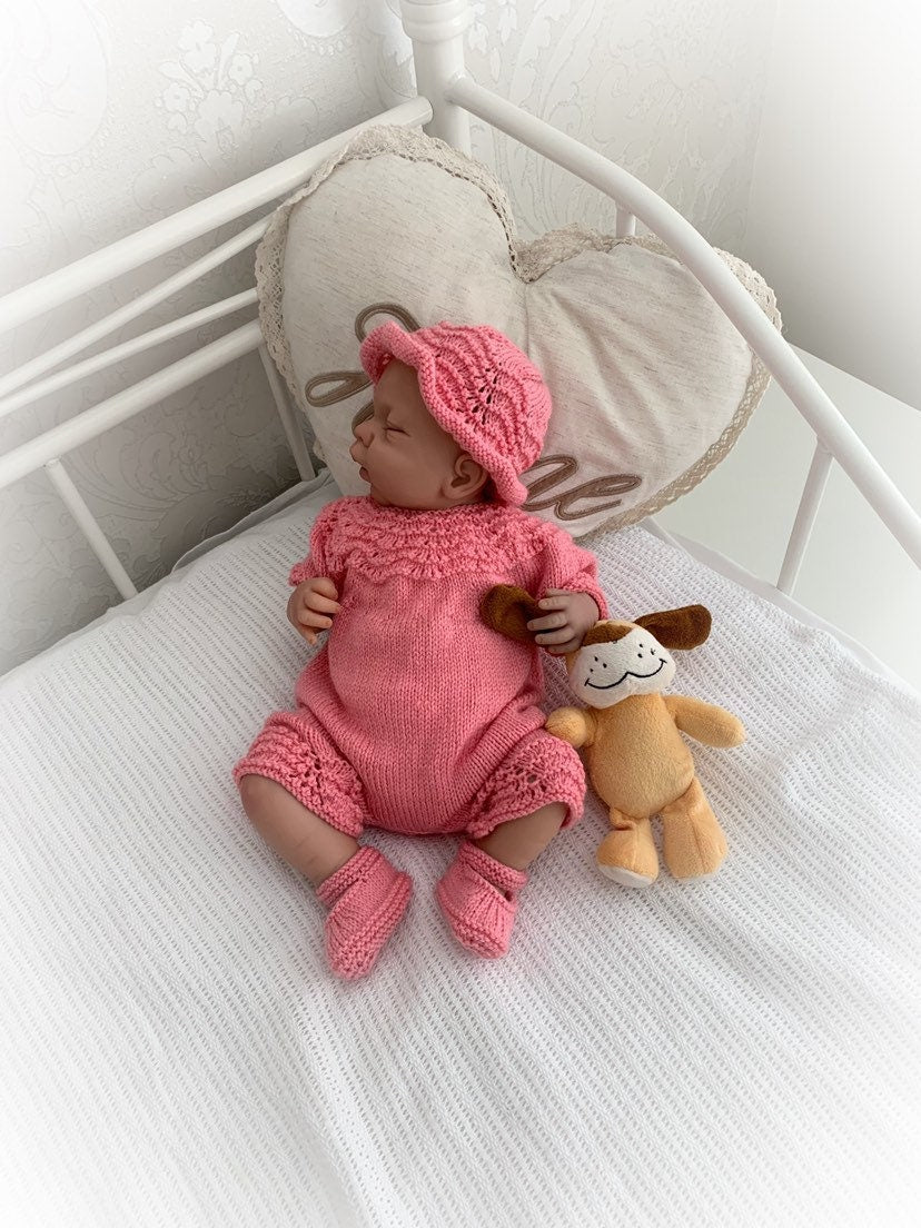 "Jasmine ” Romper Knitting pattern for Reborn doll 16 -22” or 0-3 Mth Old Baby