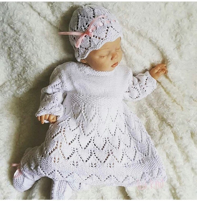 "Tulip” Dress Set Knitting pattern for Reborn doll 16 -22” or 0-3 Mth Old Baby
