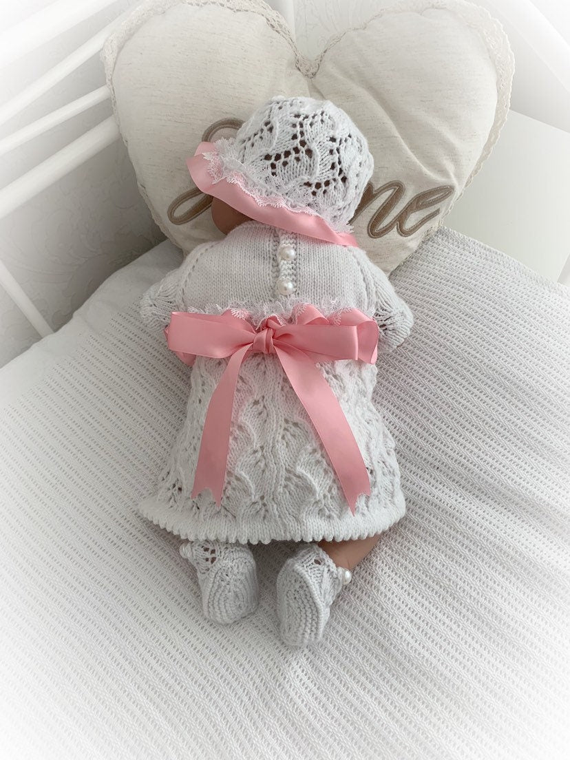 "Sakura” Dress set knitting pattern for Reborn doll 16 -22” or 0-3 Mth Old Baby