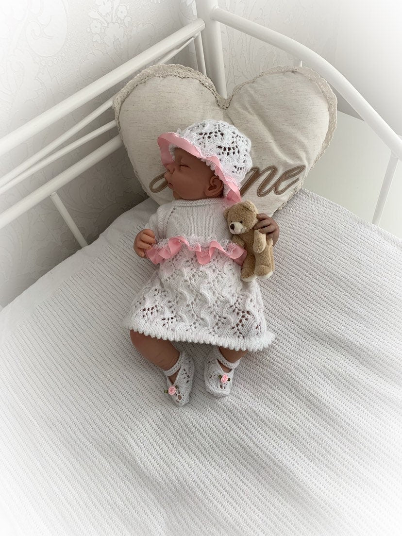 "Sakura” Dress set knitting pattern for Reborn doll 16 -22” or 0-3 Mth Old Baby
