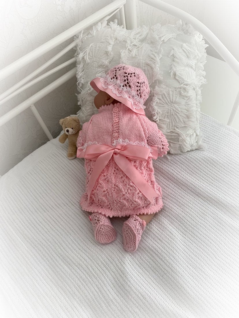 "Sakura” Dress set knitting pattern for Reborn doll 16 -22” or 0-3 Mth Old Baby