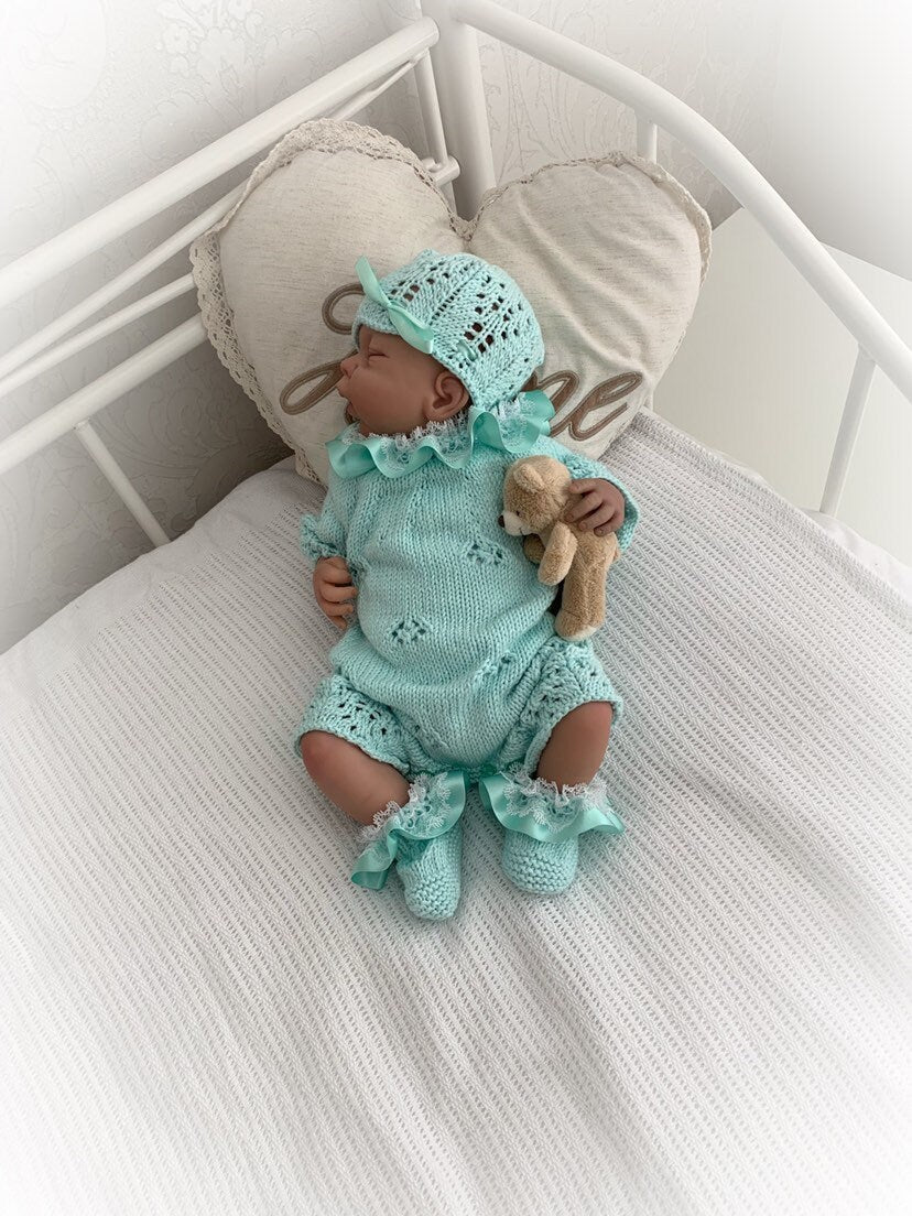 "Amaryllis” Romper Knitting pattern for Reborn doll 16 -22” or 0-3 Mth Old Baby